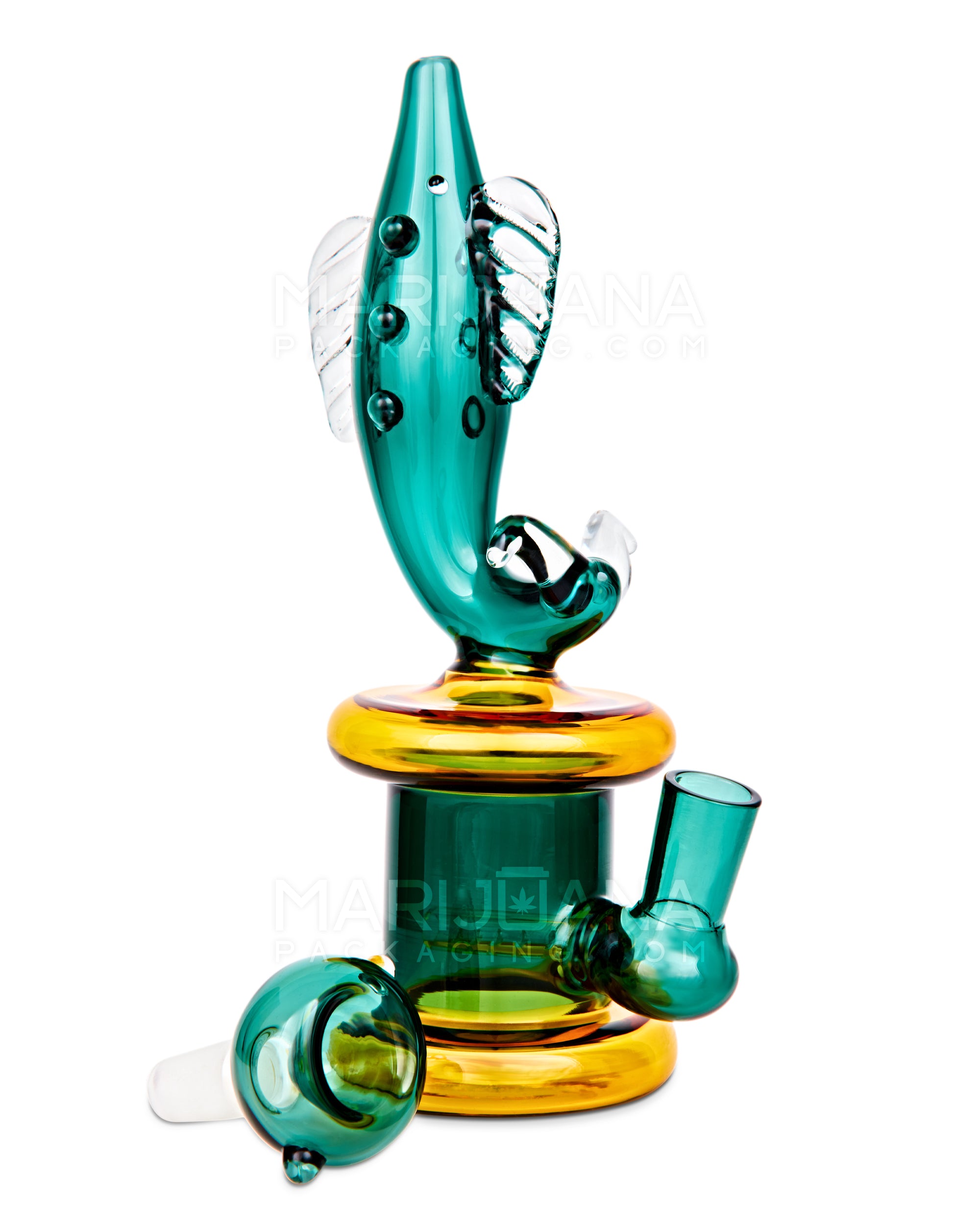 Fish Neck Inline Perc Glass Water Pipe w/ Thick Base | 7.5in Tall - 14mm Bowl - Teal - 2