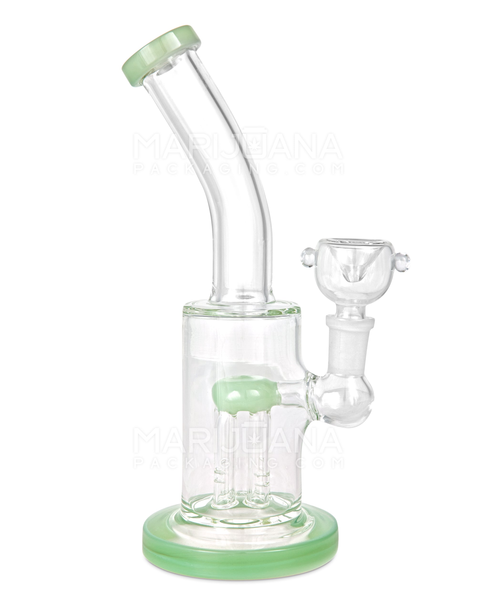 Bent Neck Tree Perc Glass Straight Water Pipe w/ Thick Base | 8in Tall - 14mm Bowl - Jade - 1