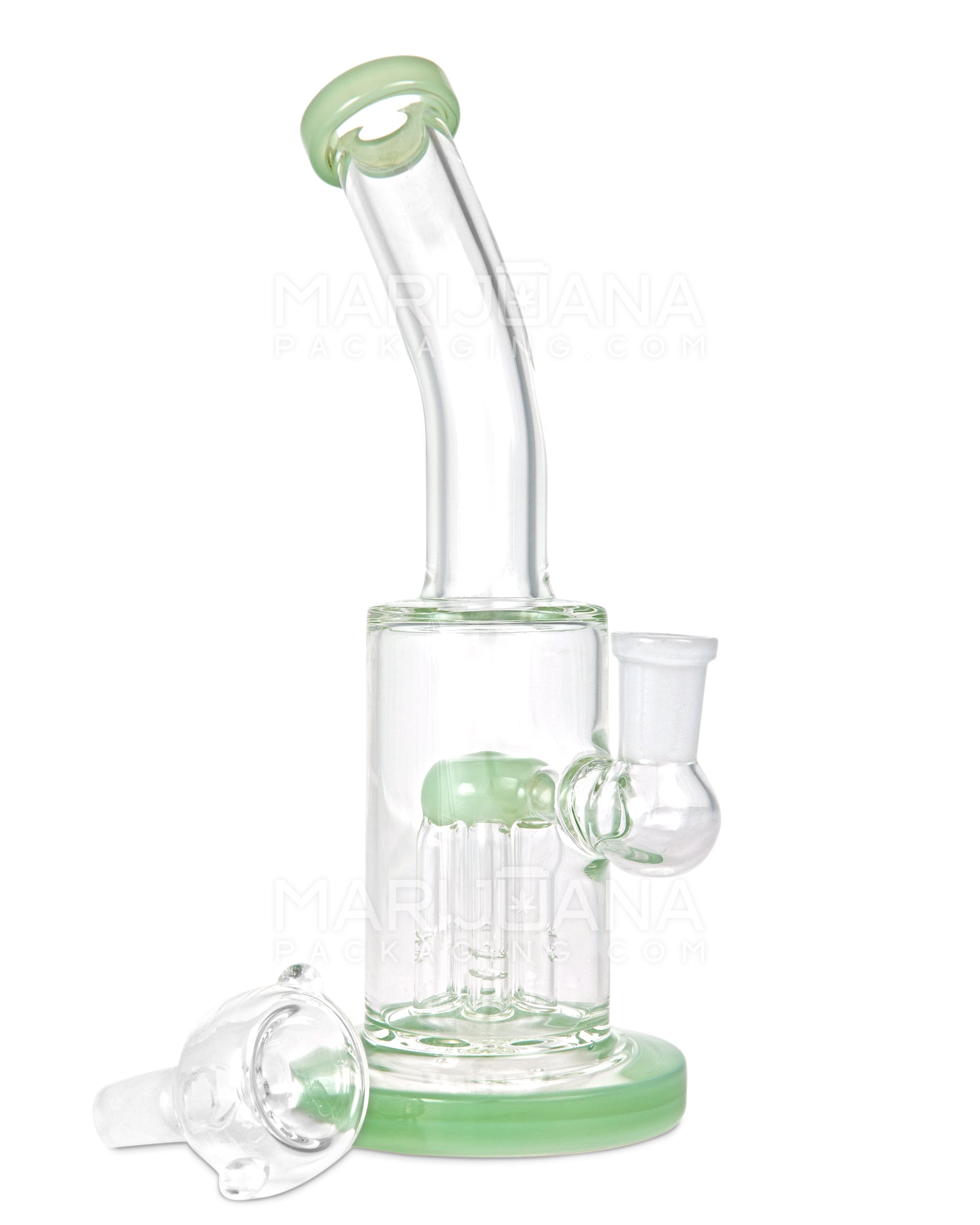 Bent Neck Tree Perc Glass Straight Water Pipe w/ Thick Base | 8in Tall - 14mm Bowl - Jade - 3