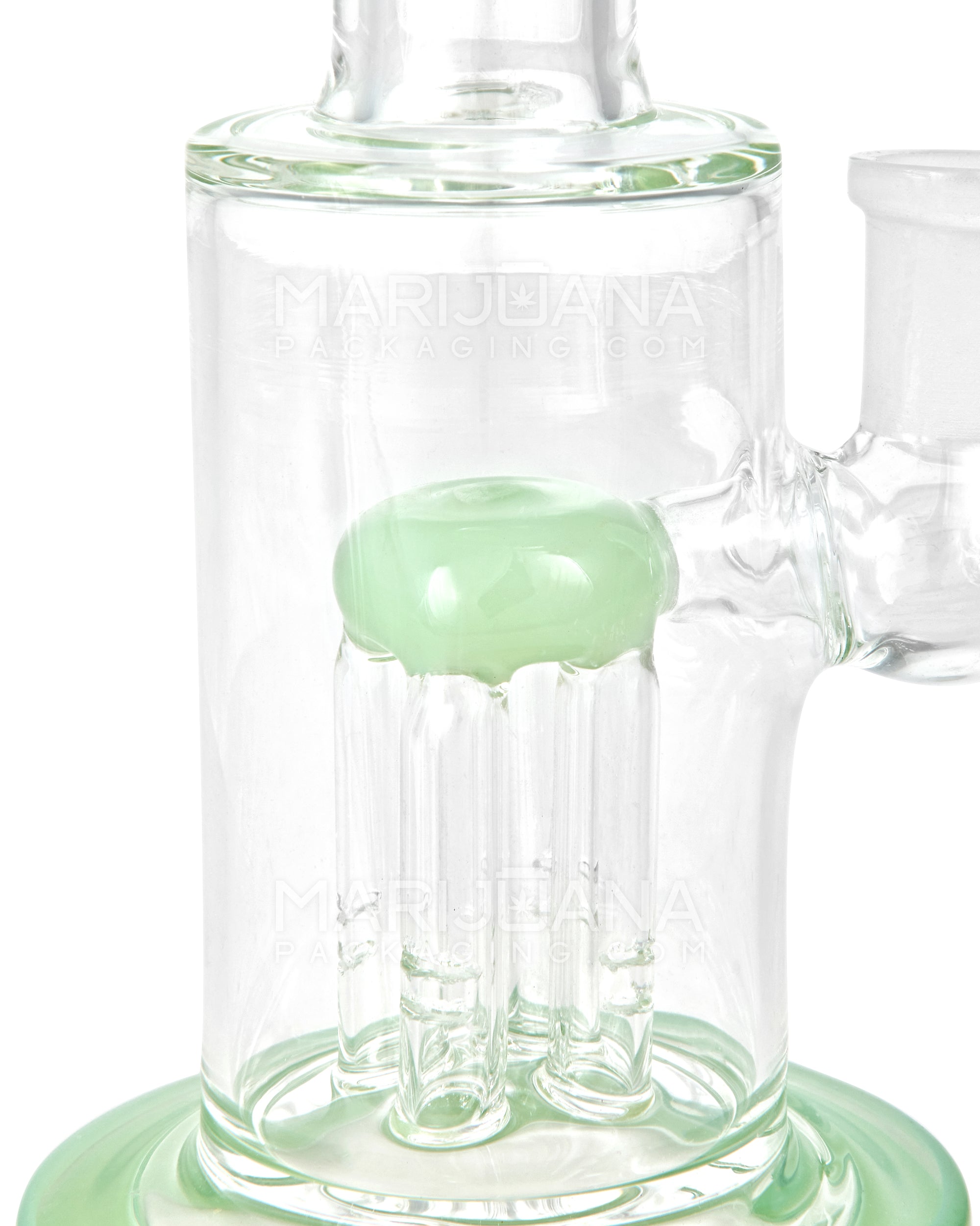 Bent Neck Tree Perc Glass Straight Water Pipe w/ Thick Base | 8in Tall - 14mm Bowl - Jade - 5