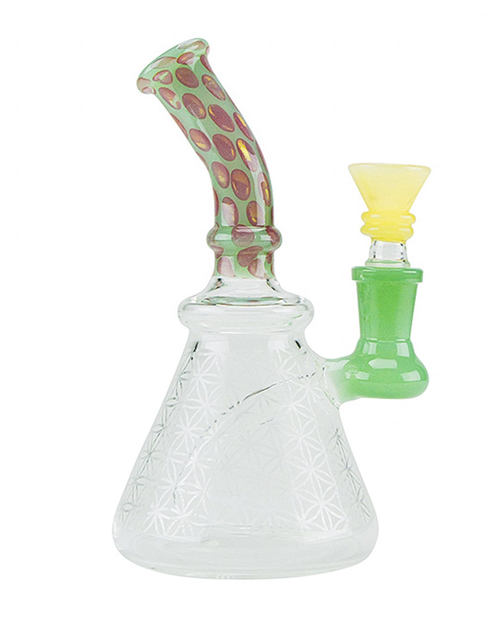 Bent Neck Speckled Frosted Glass Beaker Water Pipe | 6.5in Tall - 14mm Bowl - Mixed - 5