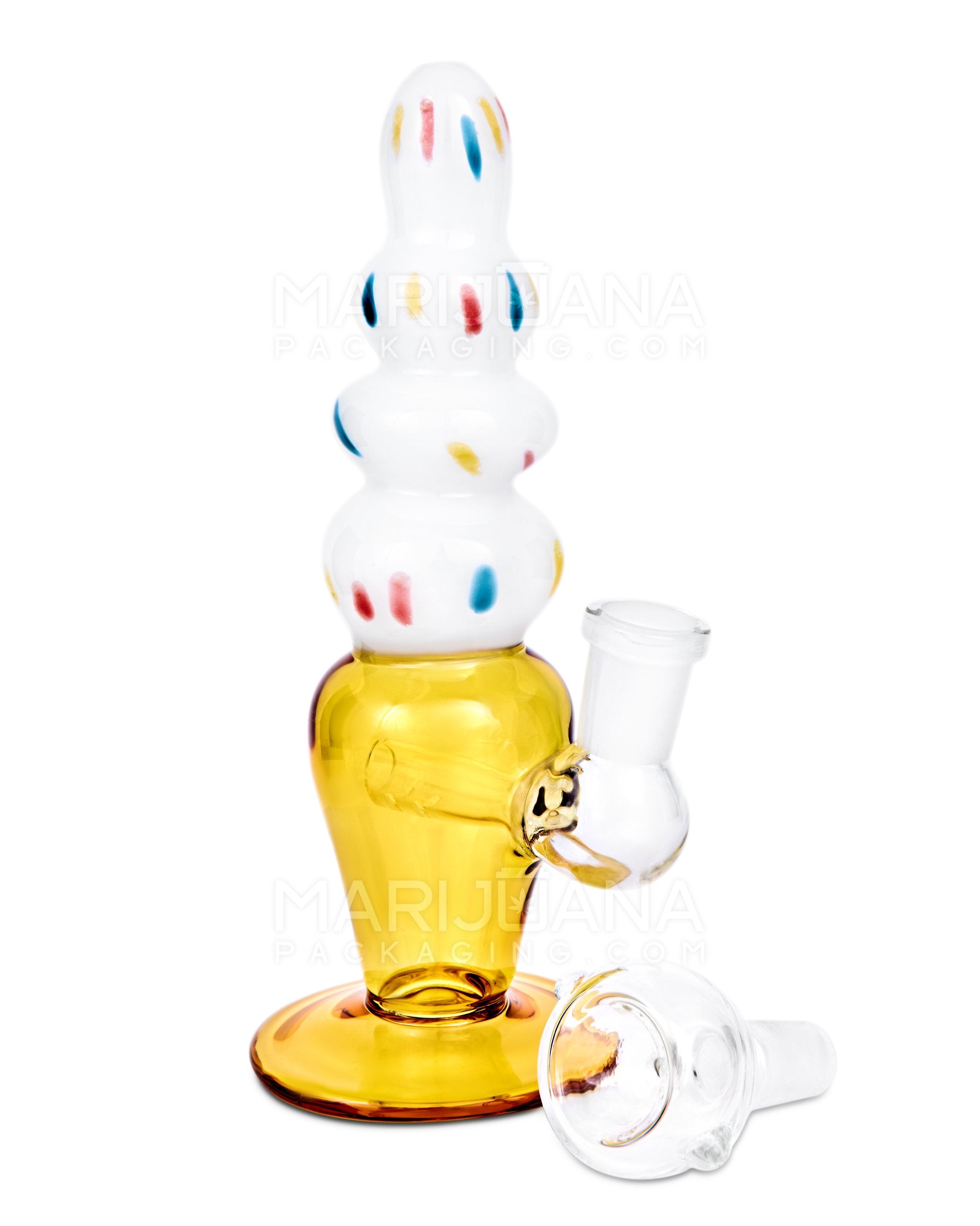 Inline Perc Glass Ice Cream Cone Water Pipe | 7.5in Tall - 14mm Bowl - Yellow - 2