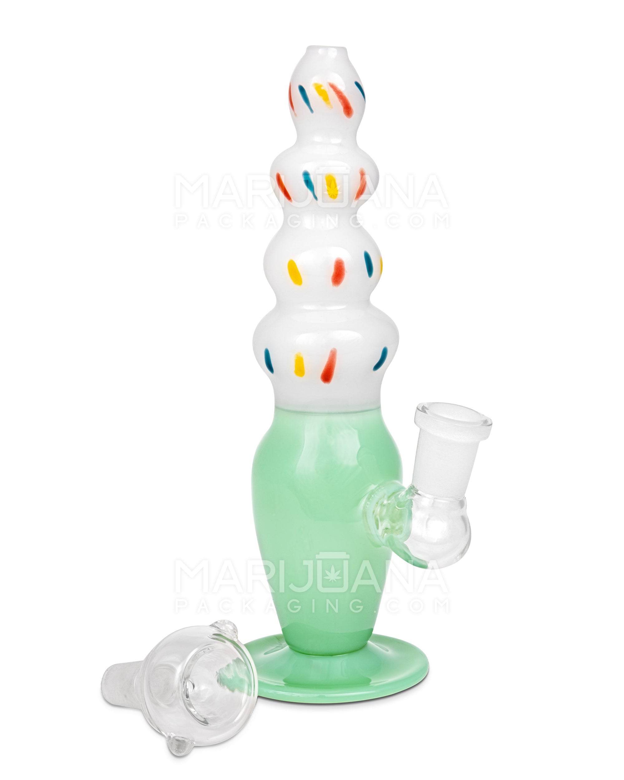 Inline Perc Glass Ice Cream Cone Water Pipe | 7.5in Tall - 14mm Bowl - Jade - 3