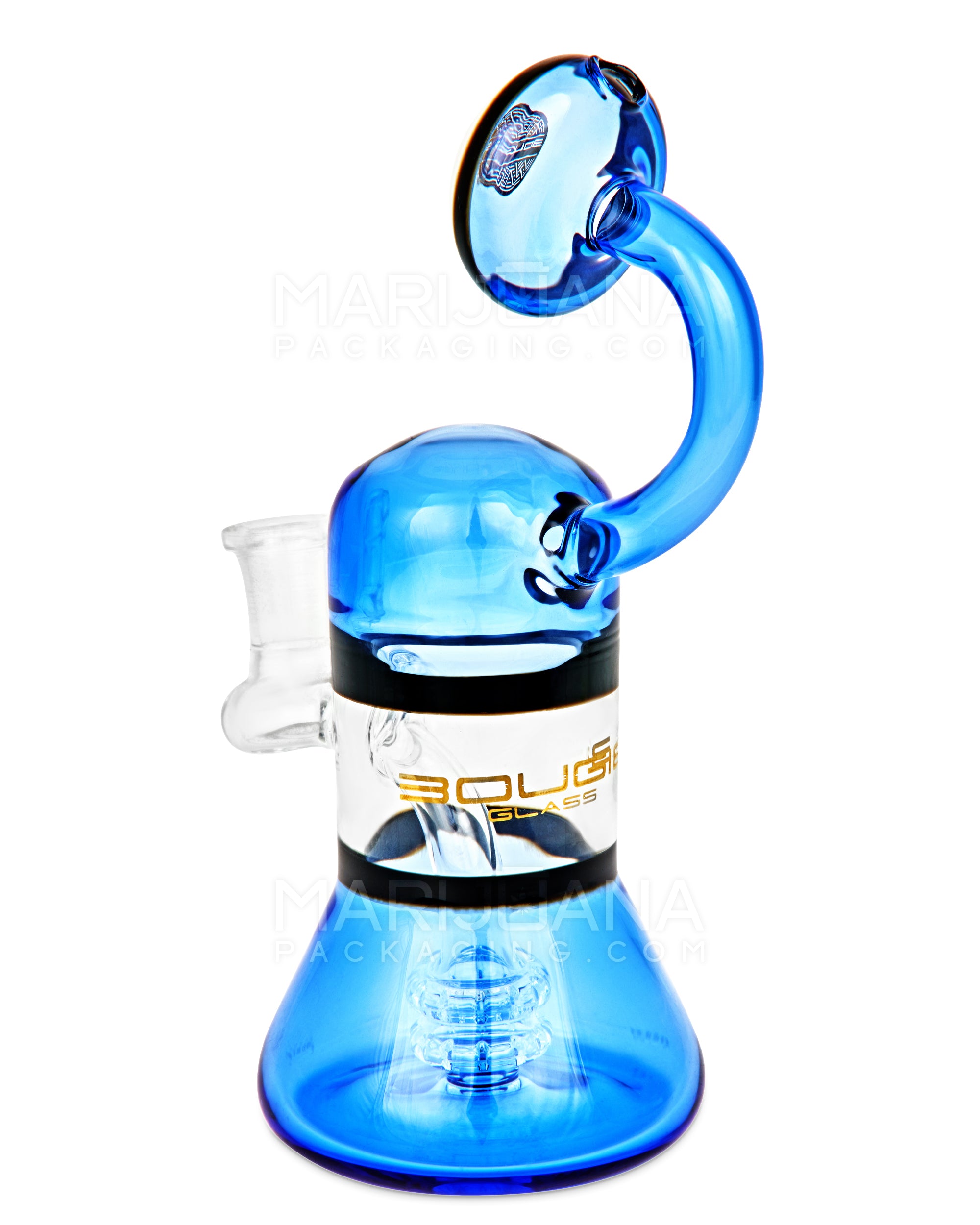 BOUGIE | Bent Neck Matrix Perc Glass Beaker Water Pipe | 8.5in Tall - 14mm Bowl - Blue - 4