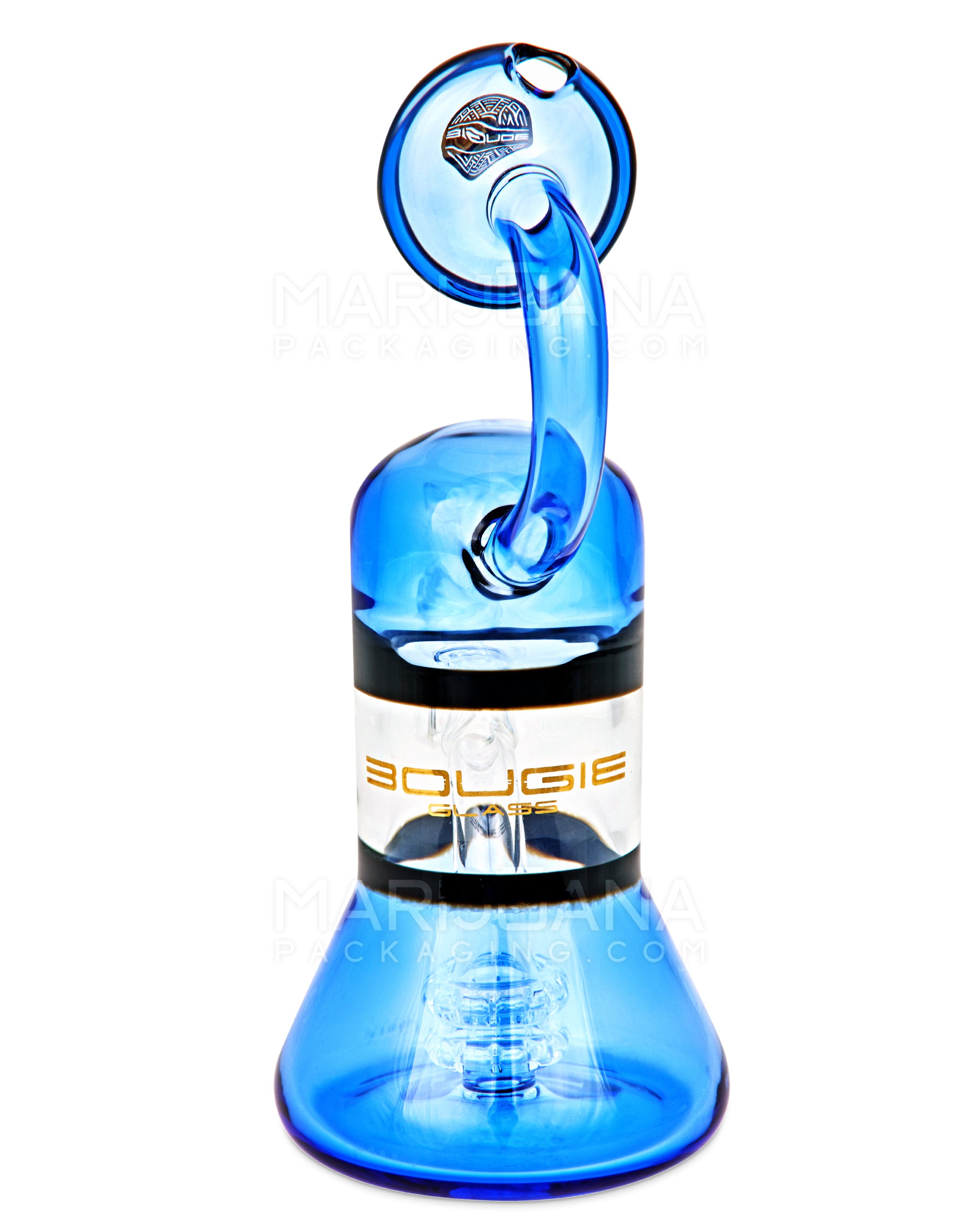BOUGIE | Bent Neck Matrix Perc Glass Beaker Water Pipe | 8.5in Tall - 14mm Bowl - Blue - 8