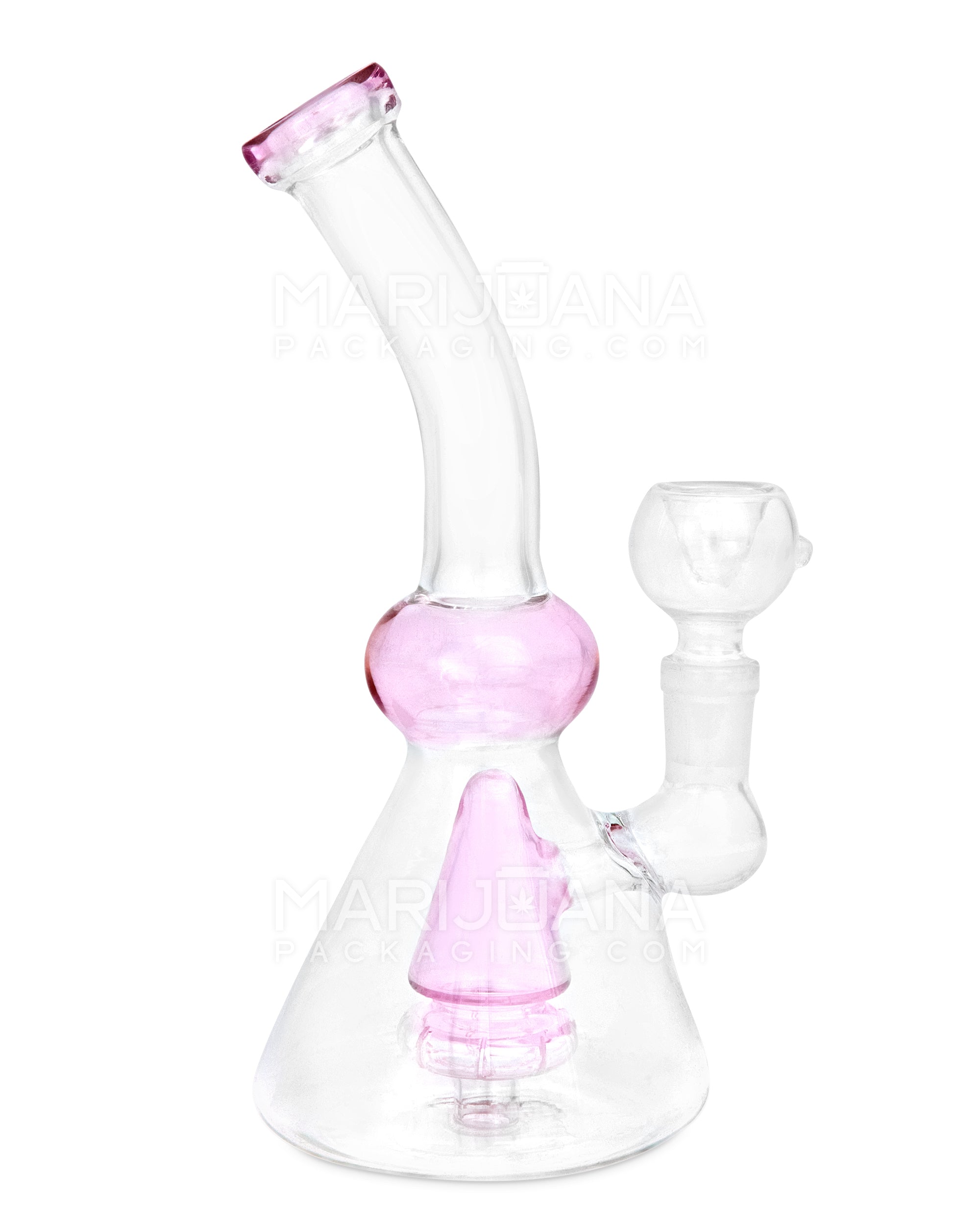 Bent Neck Showerhead Perc Glass Beaker Water Pipe | 7in Tall - 14mm Bowl - Pink - 1