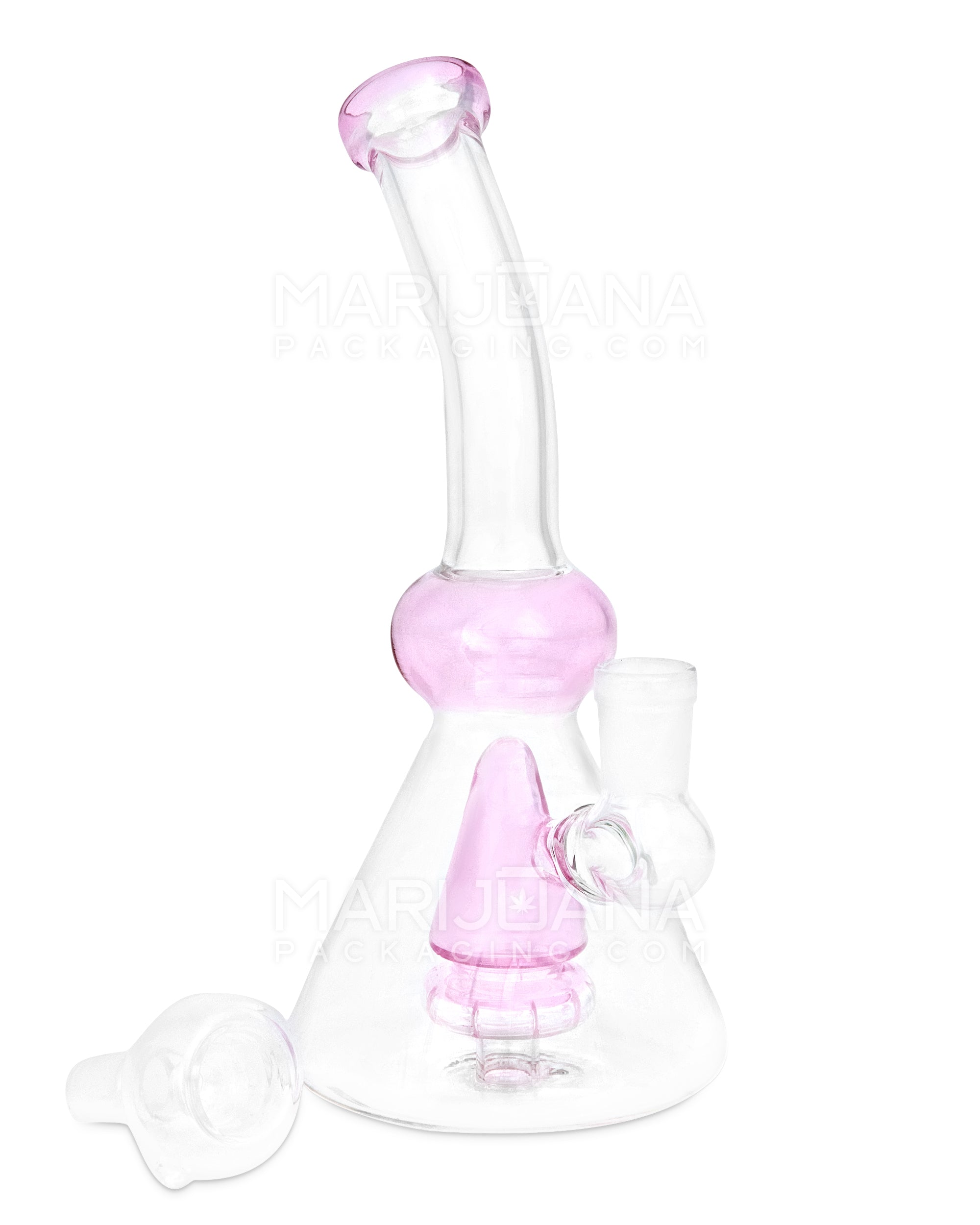 Bent Neck Showerhead Perc Glass Beaker Water Pipe | 7in Tall - 14mm Bowl - Pink - 2