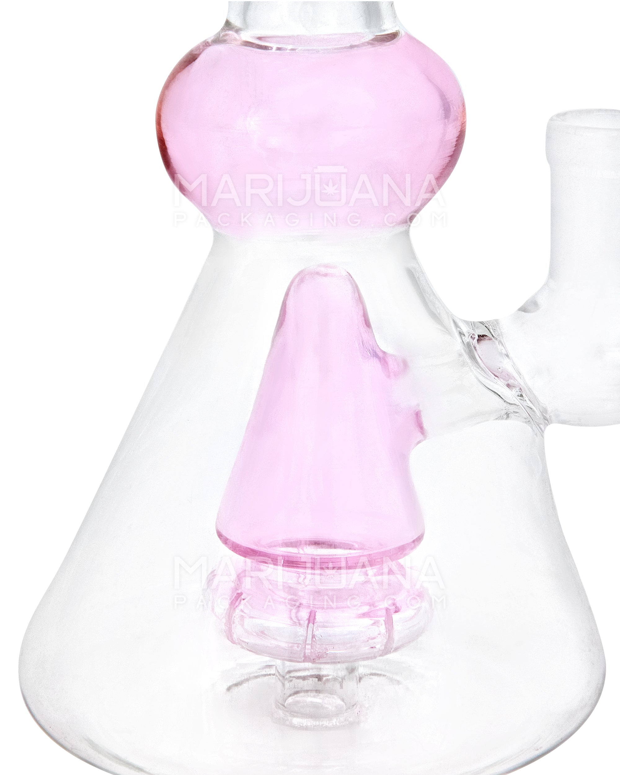 Bent Neck Showerhead Perc Glass Beaker Water Pipe | 7in Tall - 14mm Bowl - Pink - 3