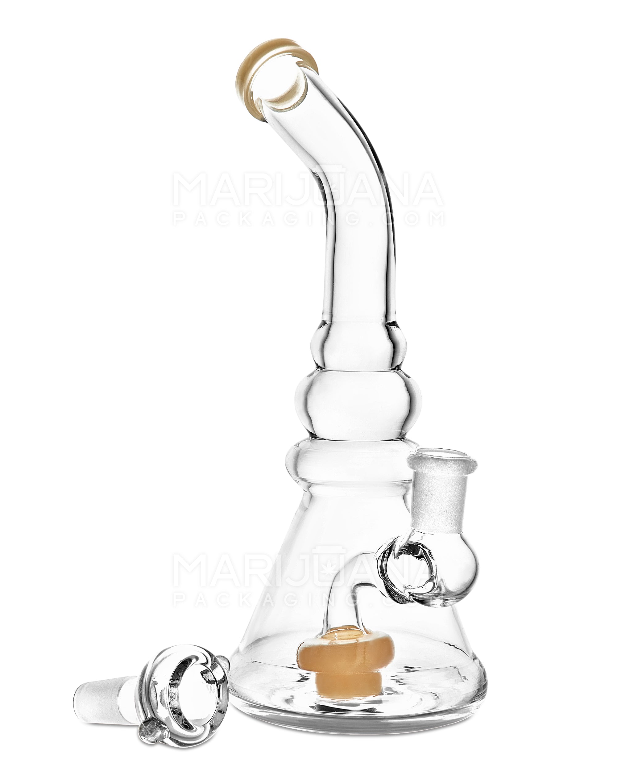 Bent Neck Circ Perc Glass Beaker Water Pipe | 8in Tall - 14mm Bowl - Yellow - 2