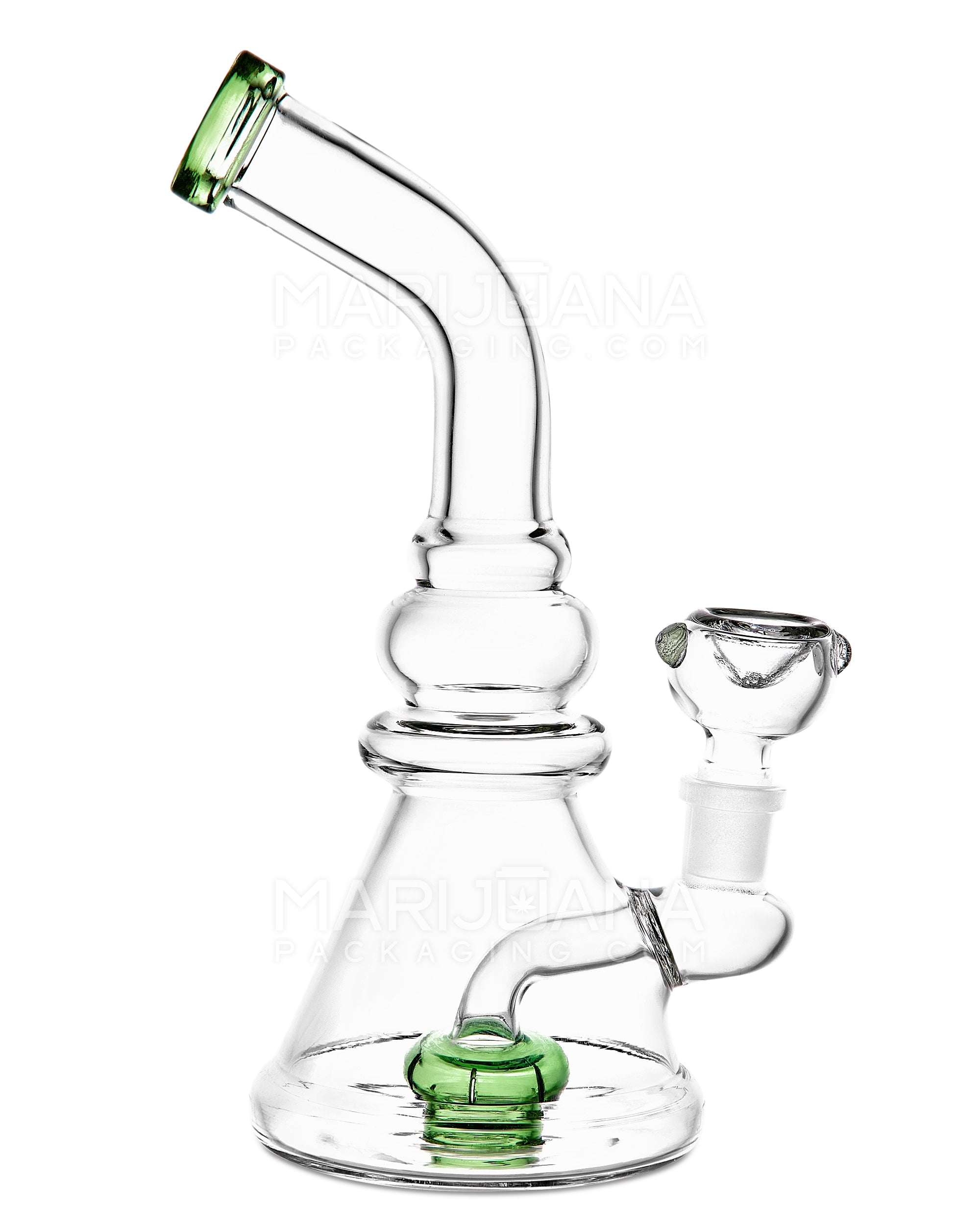 Bent Neck Circ Perc Glass Beaker Water Pipe | 8in Tall - 14mm Bowl - Green - 1