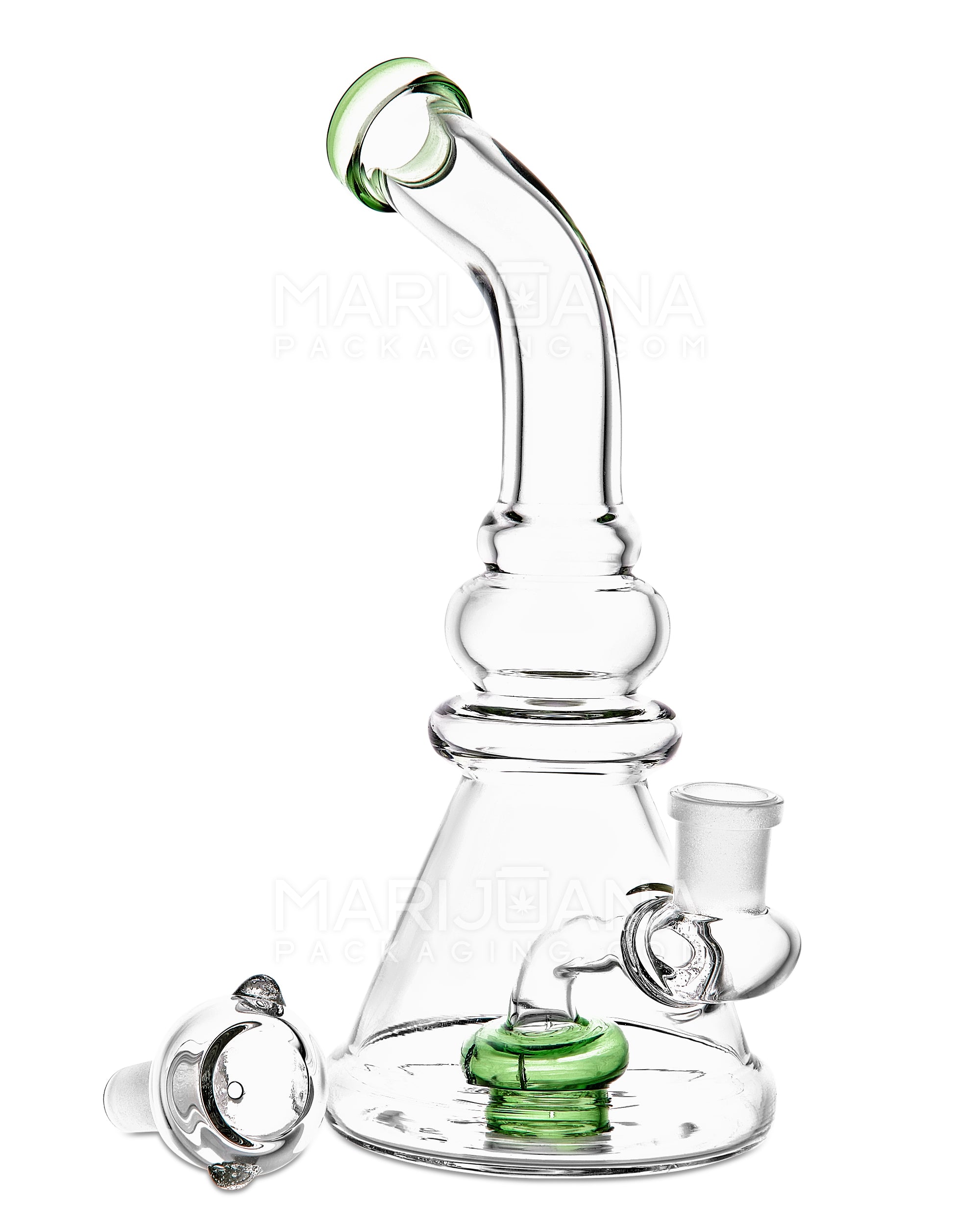 Bent Neck Circ Perc Glass Beaker Water Pipe | 8in Tall - 14mm Bowl - Green - 2