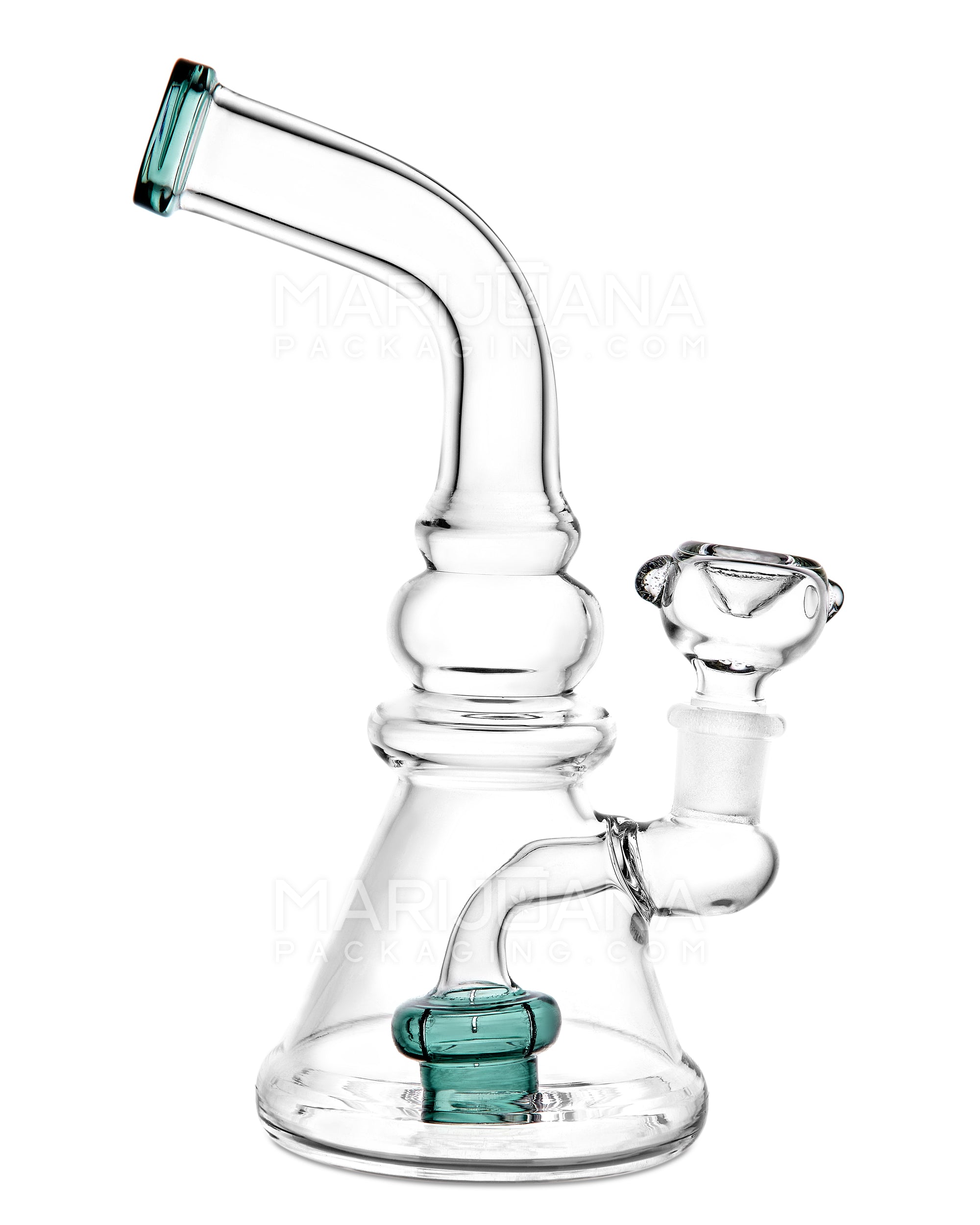 Bent Neck Circ Perc Glass Beaker Water Pipe | 8in Tall - 14mm Bowl - Teal - 1