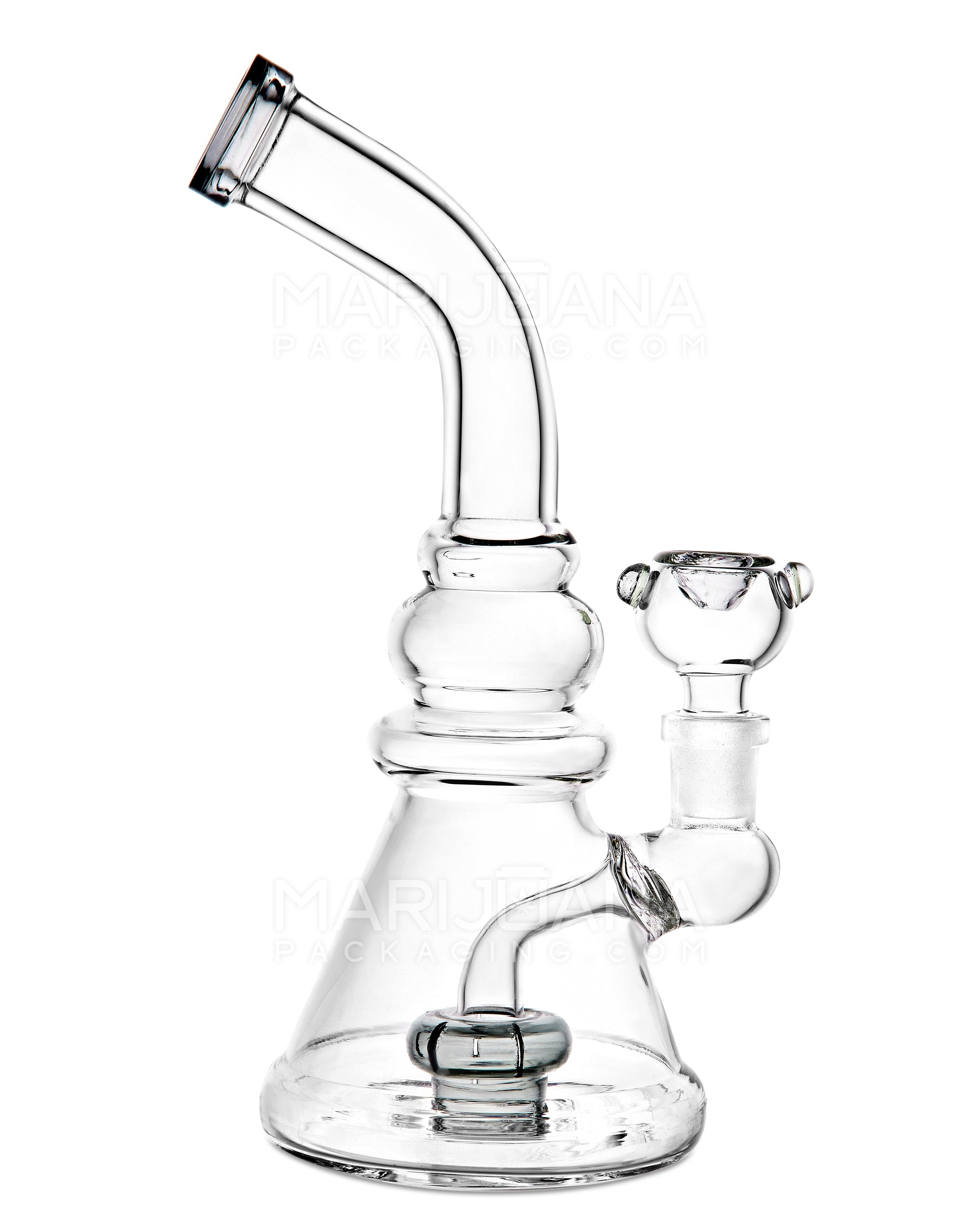 Bent Neck Circ Perc Glass Beaker Water Pipe | 8in Tall - 14mm Bowl - Smoke - 1
