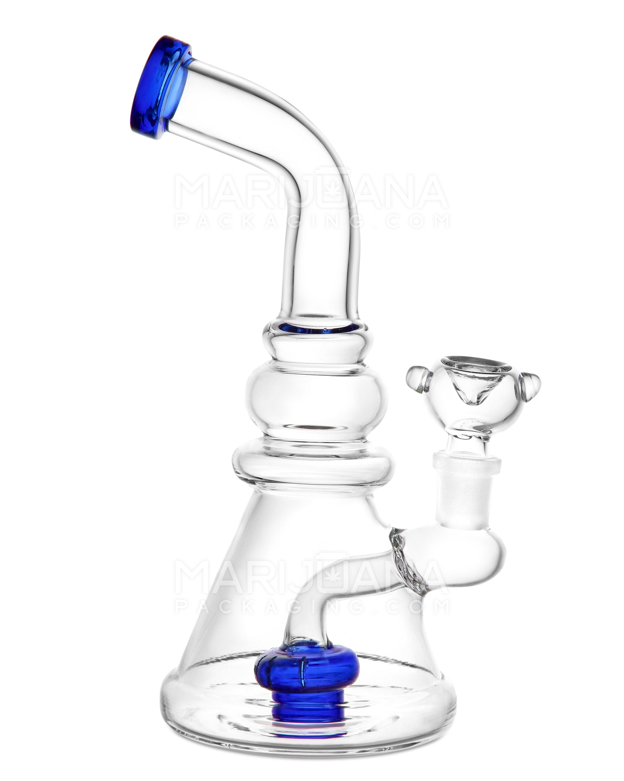Bent Neck Circ Perc Glass Beaker Water Pipe | 8in Tall - 14mm Bowl - Blue - 1