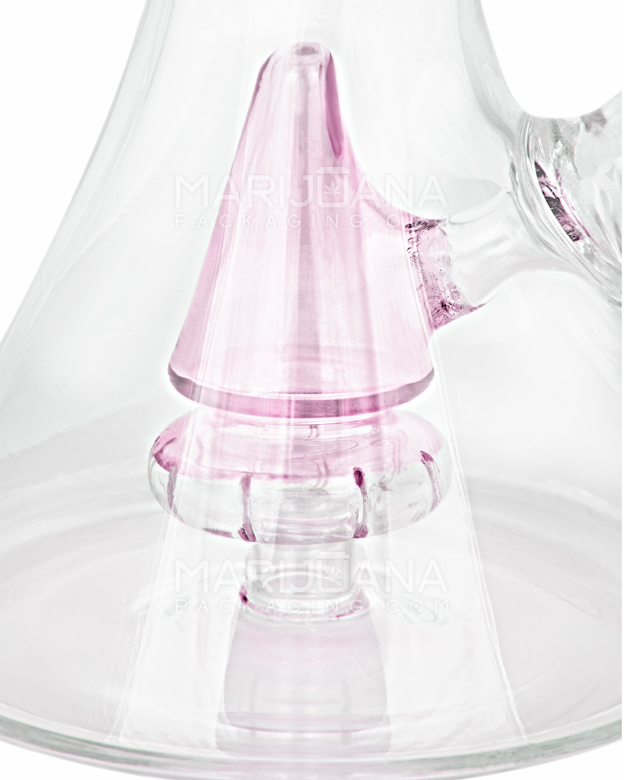 Ribbed Neck Showerhead Perc Glass Beaker Water Pipe | 8.5in Tall - 14mm Bowl - Pink - 3
