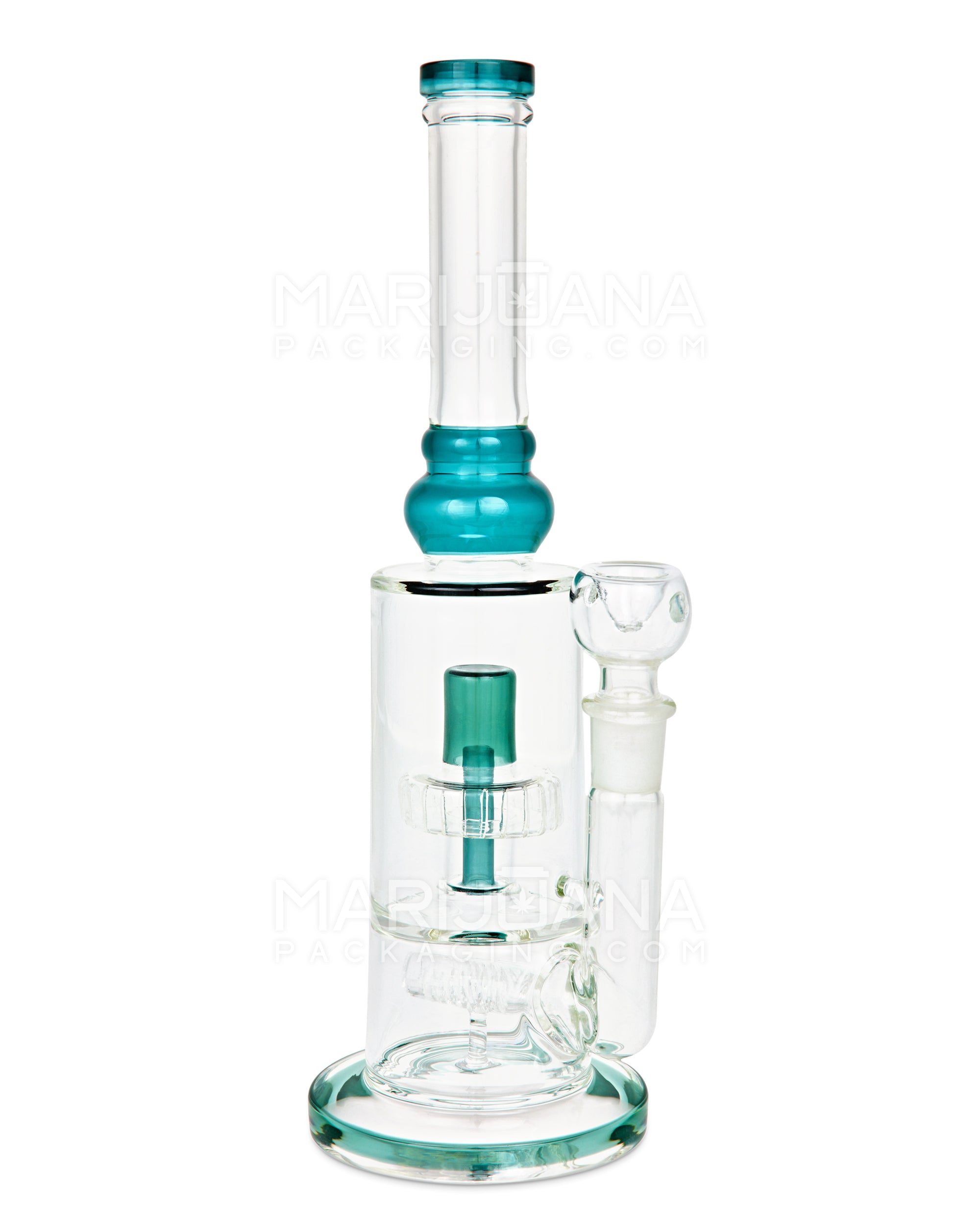 Double Chamber | Straight Neck Showerhead Perc Glass Water Pipe w/ Thick Base | 13in Tall - 18mm Bowl - Teal - 2