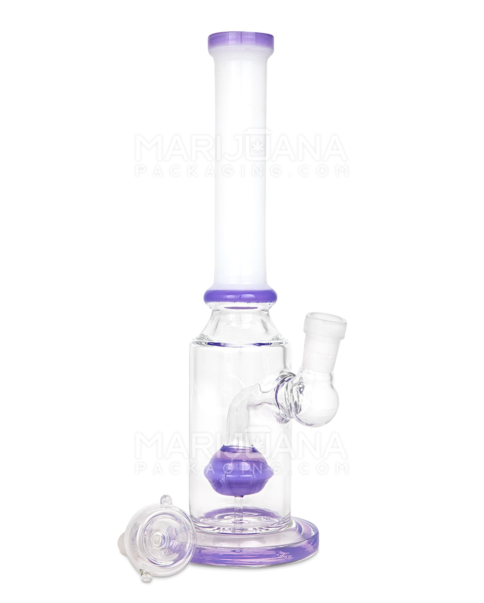 Straight Neck Orb Percolator Glass Straight Water Pipe w/ Thick Base | 10in Tall - 14mm Bowl - Milky Purple & White - 2