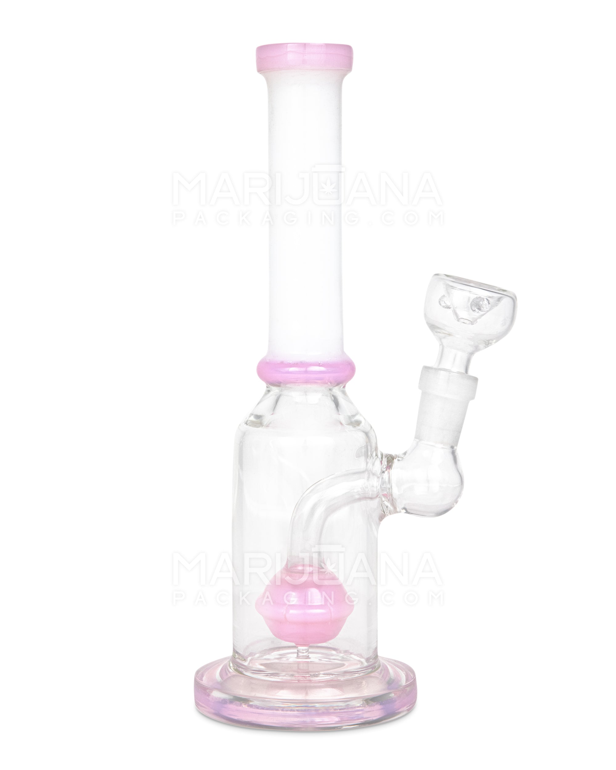 Straight Neck Orb Percolator Glass Straight Water Pipe w/ Thick Base | 10in Tall - 14mm Bowl - Milky Pink & White - 2