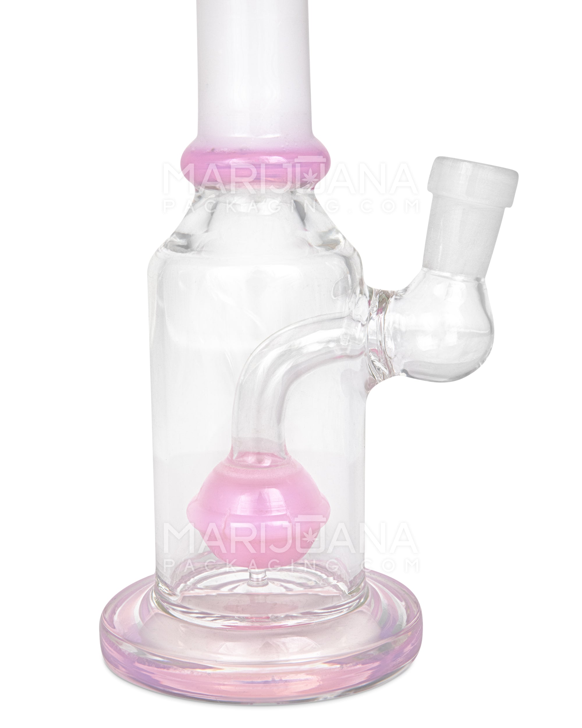 Straight Neck Orb Percolator Glass Straight Water Pipe w/ Thick Base | 10in Tall - 14mm Bowl - Milky Pink & White - 4