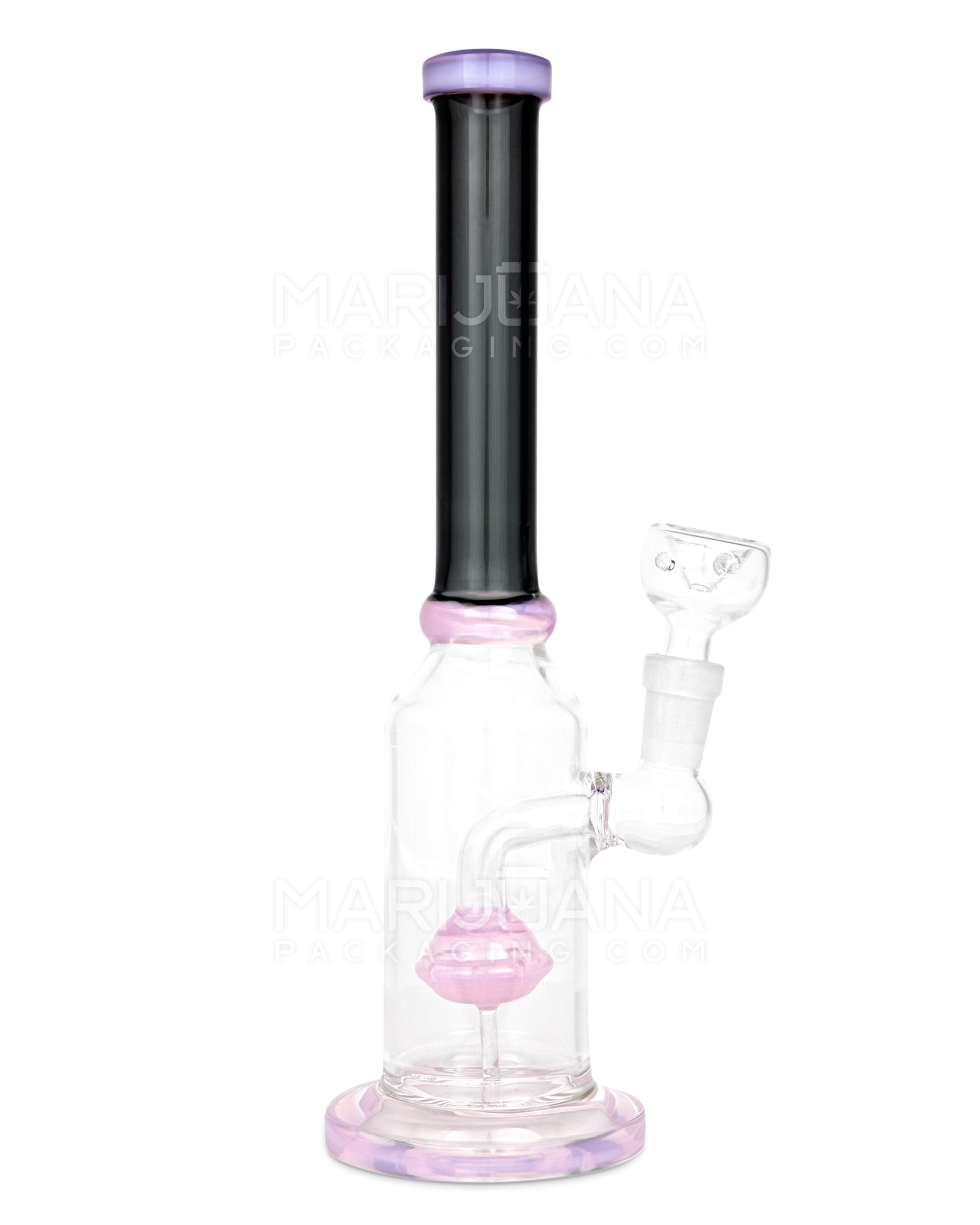 Orb Percolator Glass Straight Water Pipe w/ Thick Base | 10in Tall - 14mm Bowl - Pink & Smoke - 1