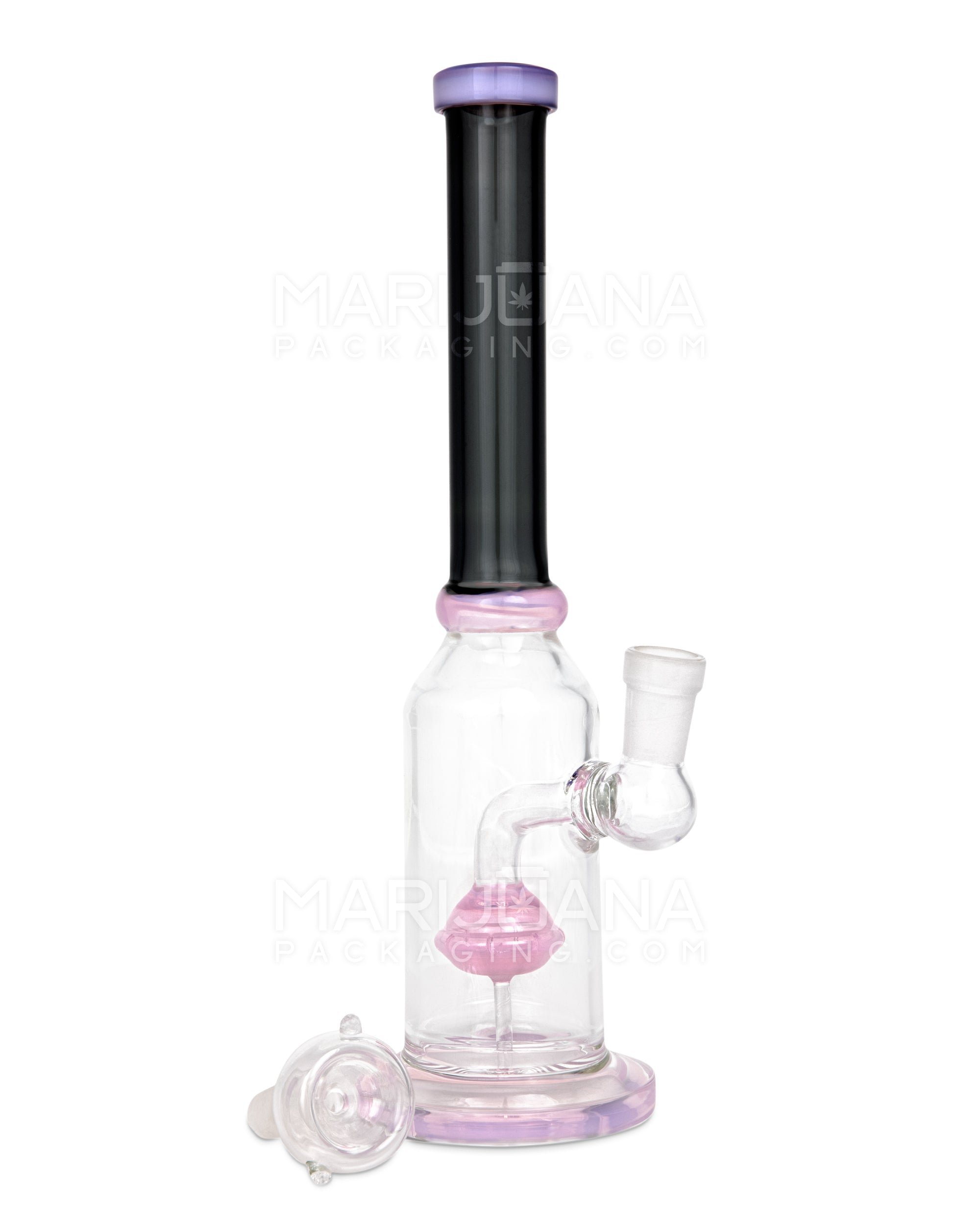 Orb Percolator Glass Straight Water Pipe w/ Thick Base | 10in Tall - 14mm Bowl - Pink & Smoke - 2