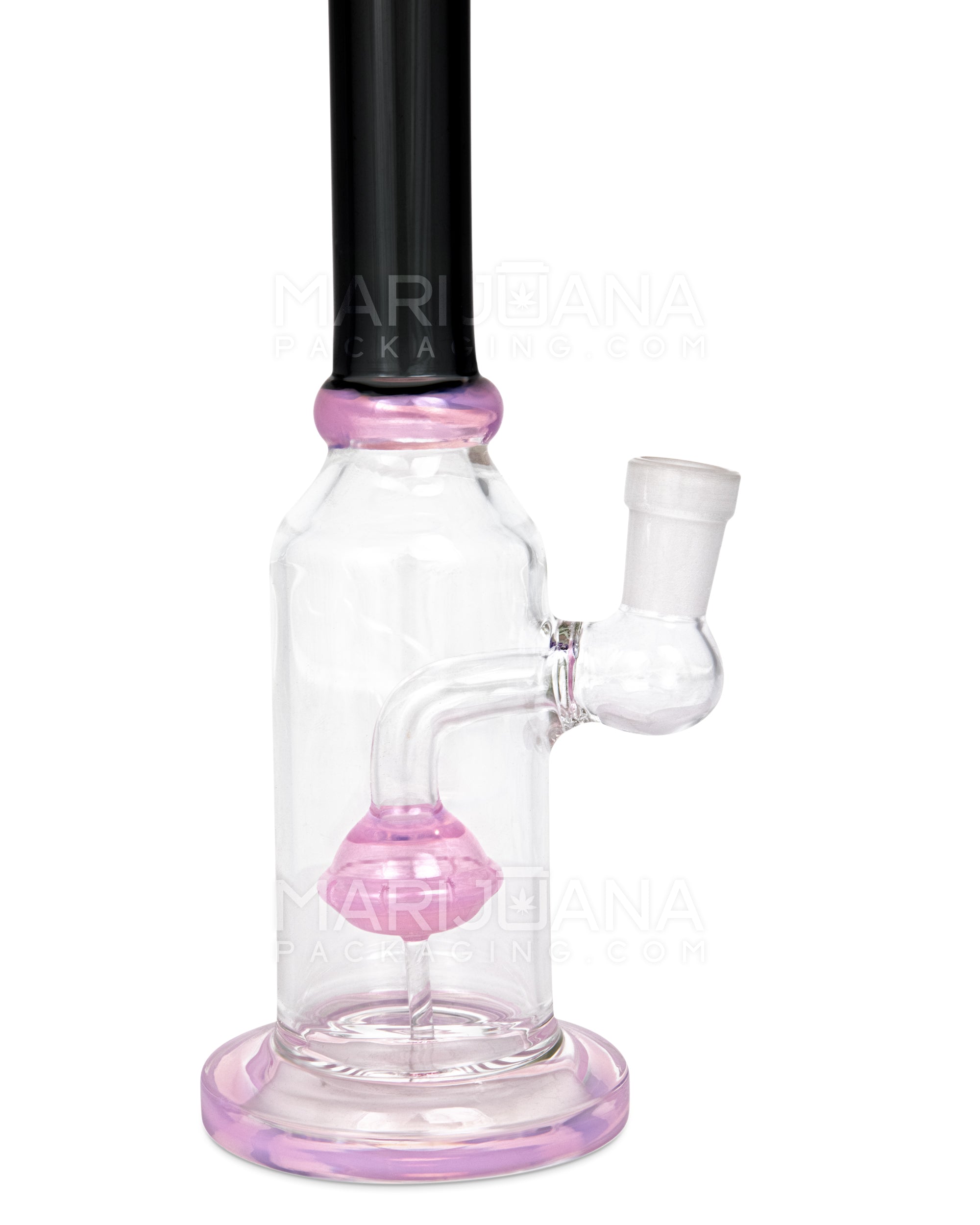 Orb Percolator Glass Straight Water Pipe w/ Thick Base | 10in Tall - 14mm Bowl - Pink & Smoke - 3