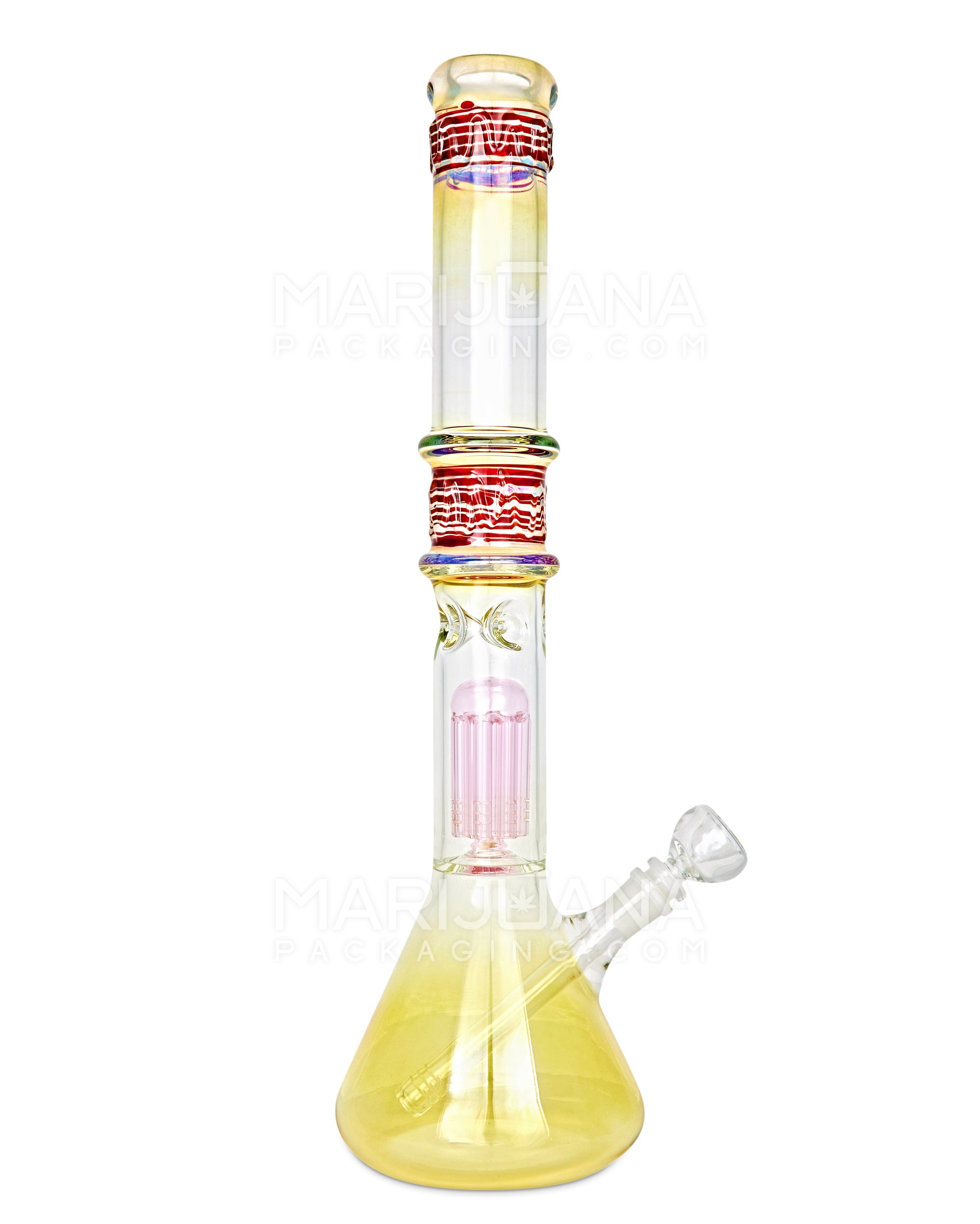 USA Glass | Straight Neck Tree Perc Fumed Glass Beaker Water Pipe w/ Ice Catcher | 18in Tall - 18mm Bowl - Assorted - 1