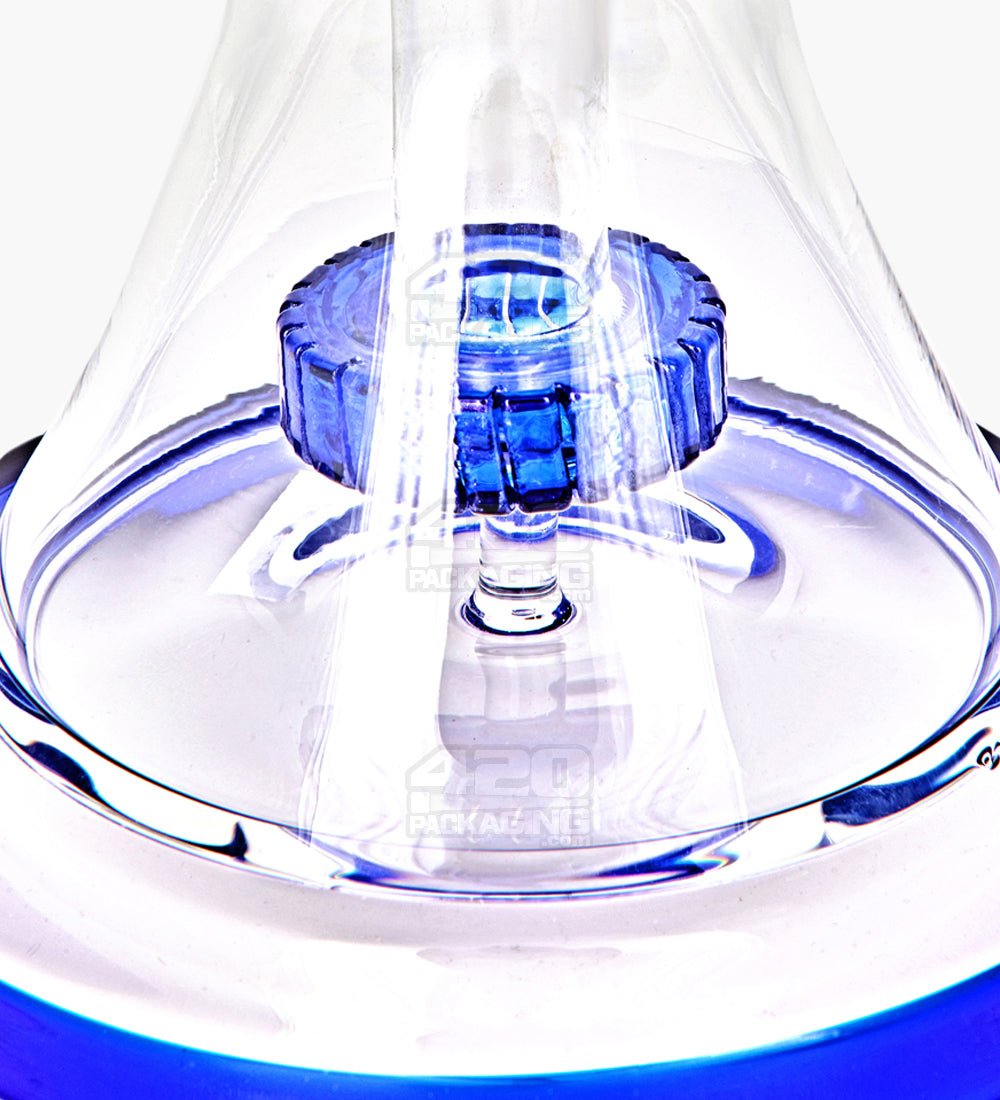 Double Chamber Bent Neck Showerhead Perc Glass Beaker Water Pipe w/ Thick Base | 12in Tall - 18mm Bowl - Blue - 4