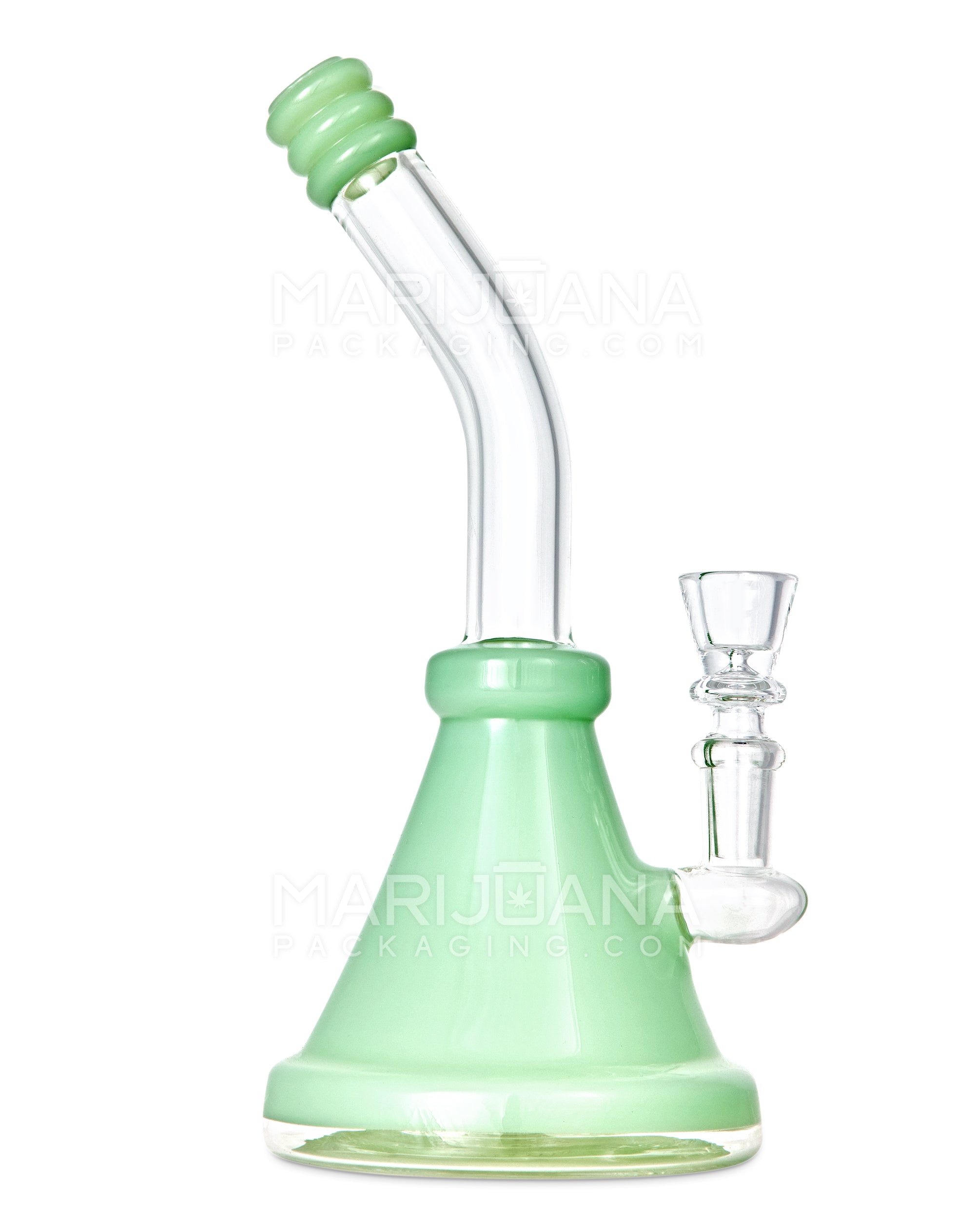 Bent Neck Showerhead Percolator Glass Beaker Water Pipe | 10in Tall - 14mm Bowl - Jade - 1
