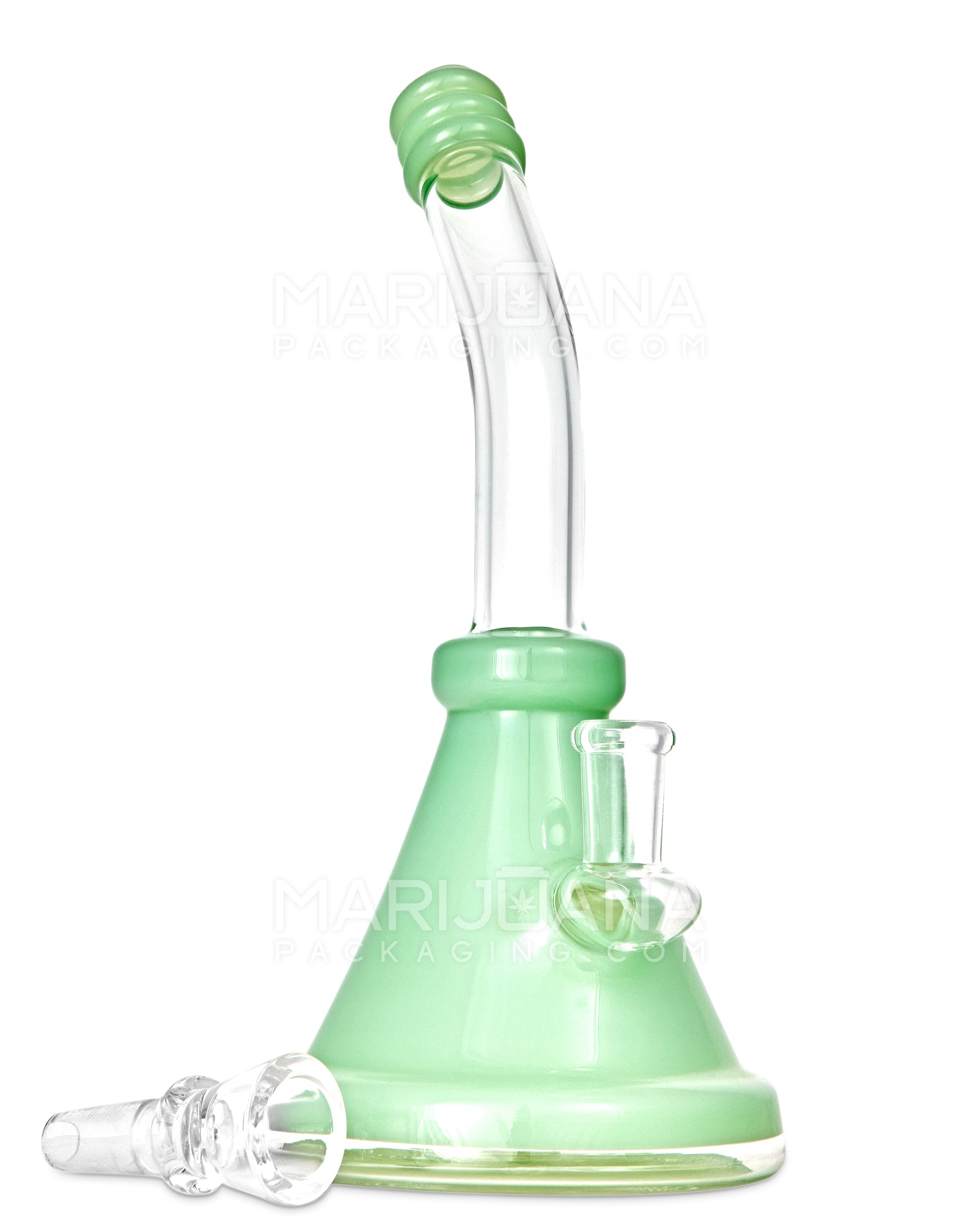 Bent Neck Showerhead Percolator Glass Beaker Water Pipe | 10in Tall - 14mm Bowl - Jade - 2