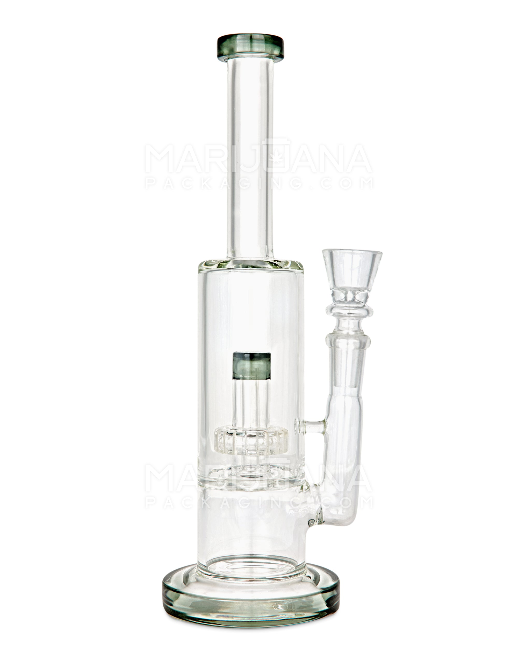 Double Chamber | Straight Neck Showerhead Perc Glass Water Pipe w/ Thick Base | 10in Tall - 14mm Bowl - Smoke - 1