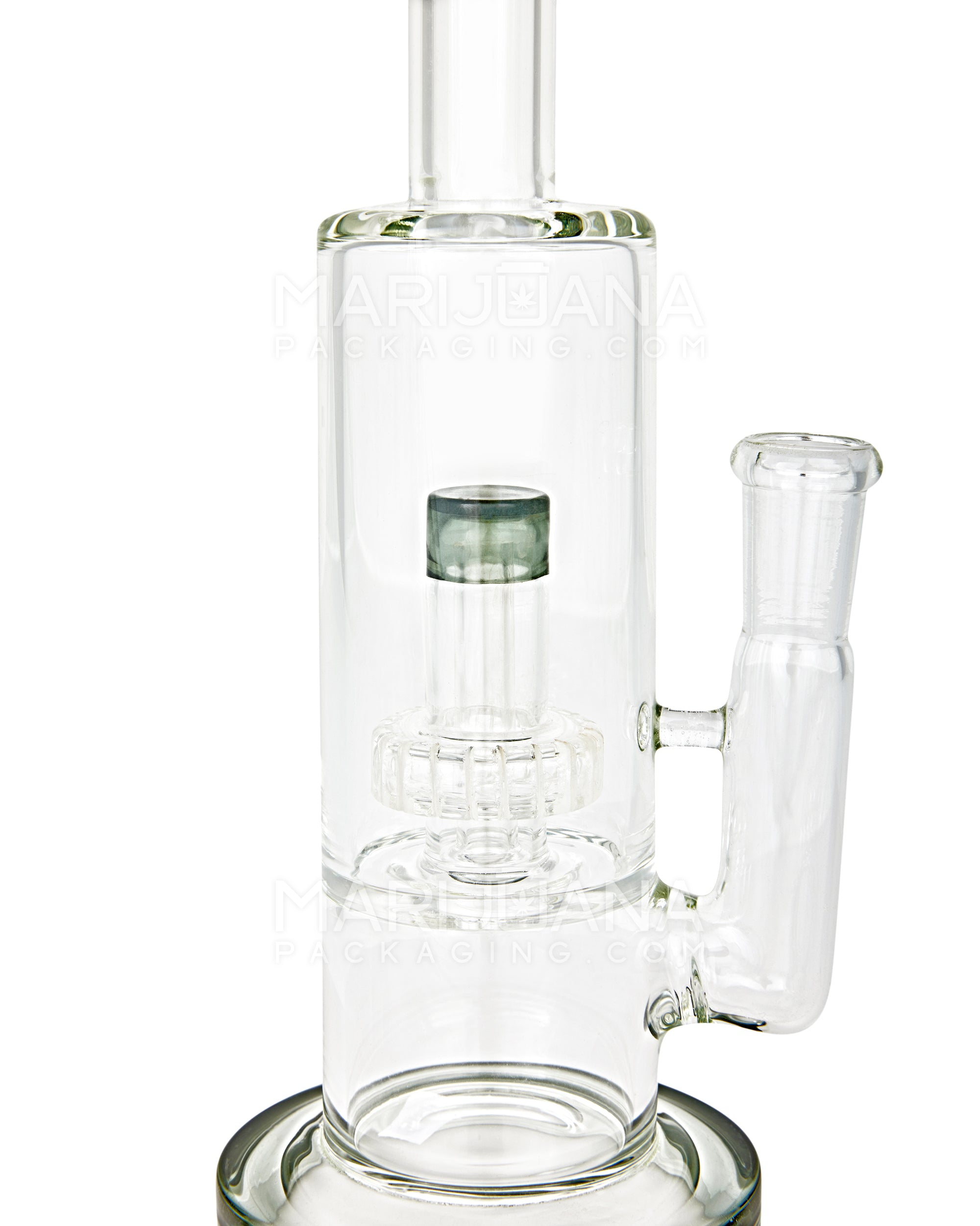 Double Chamber | Straight Neck Showerhead Perc Glass Water Pipe w/ Thick Base | 10in Tall - 14mm Bowl - Smoke - 3