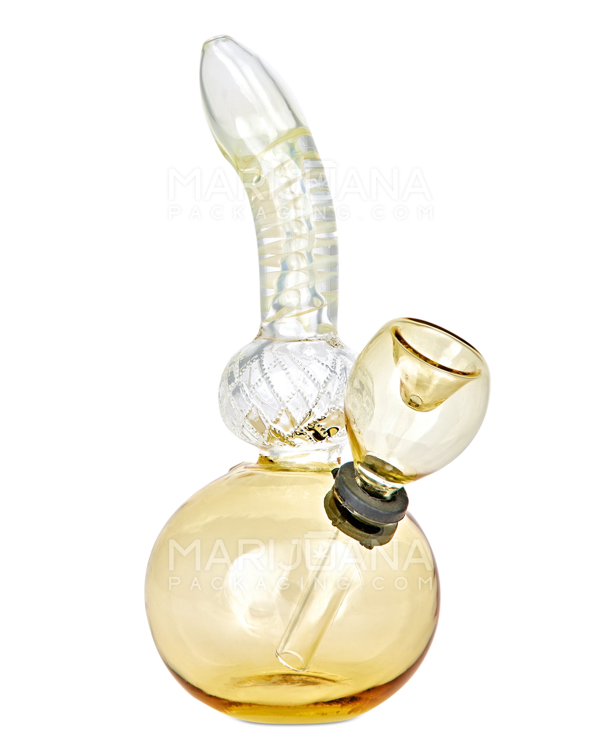 Bent Neck Glass Egg Water Pipe | 6in Tall - Grommet Bowl - Amber - 2