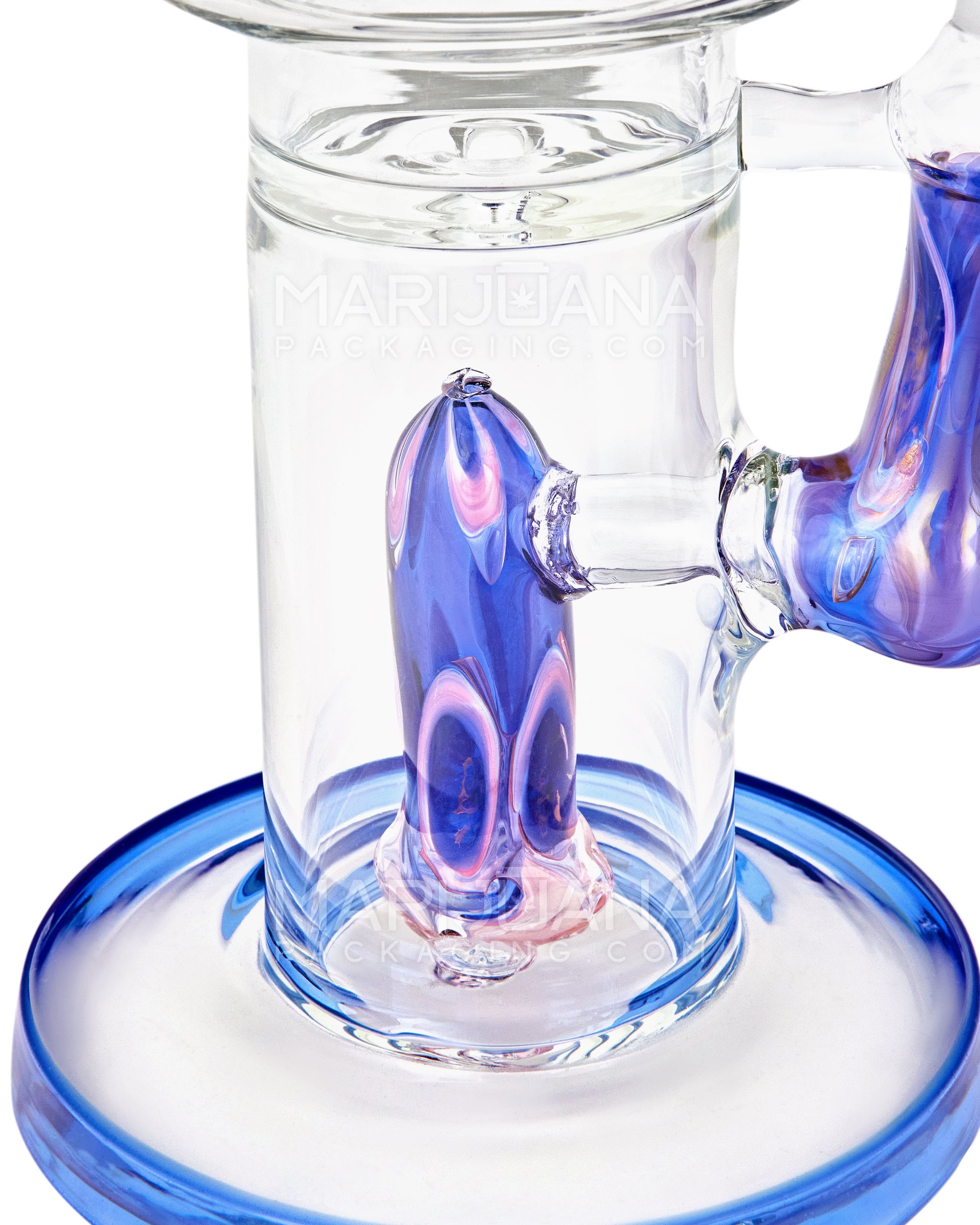 Double Chamber | Dot Stack Barrel Perc Glass Water Pipe w/ Thick Base | 13in Tall - 14mm Bowl - Blue - 5
