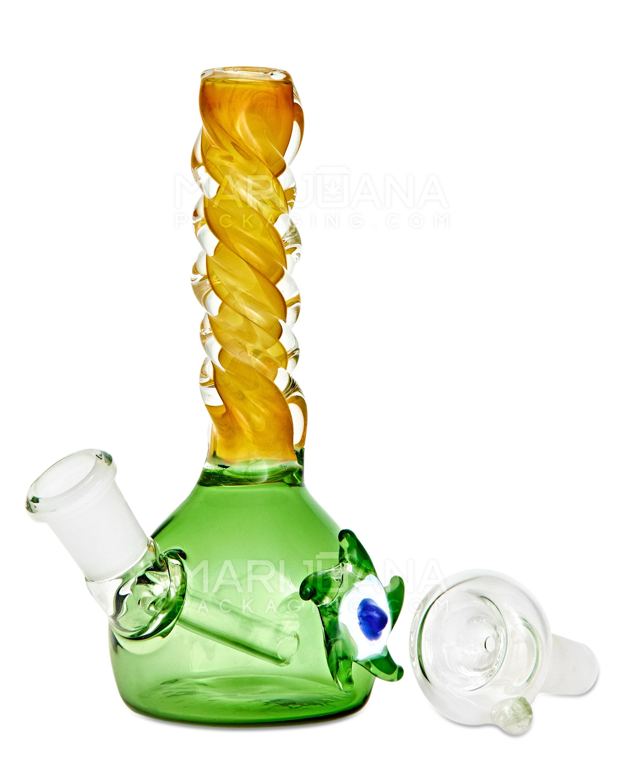 Spiral Neck Gold Fumed Glass Beaker Water Pipe w/ Eyed Shuriken | 6in Tall - 14mm Bowl - Green - 2