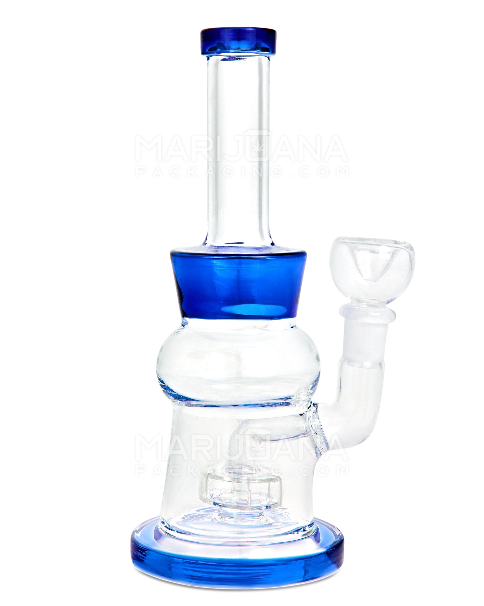 Straight Neck Showerhead Perc Glass Blunted Cone Water Pipe w/ Thick Base | 8in Tall - 14mm Bowl - Blue - 1