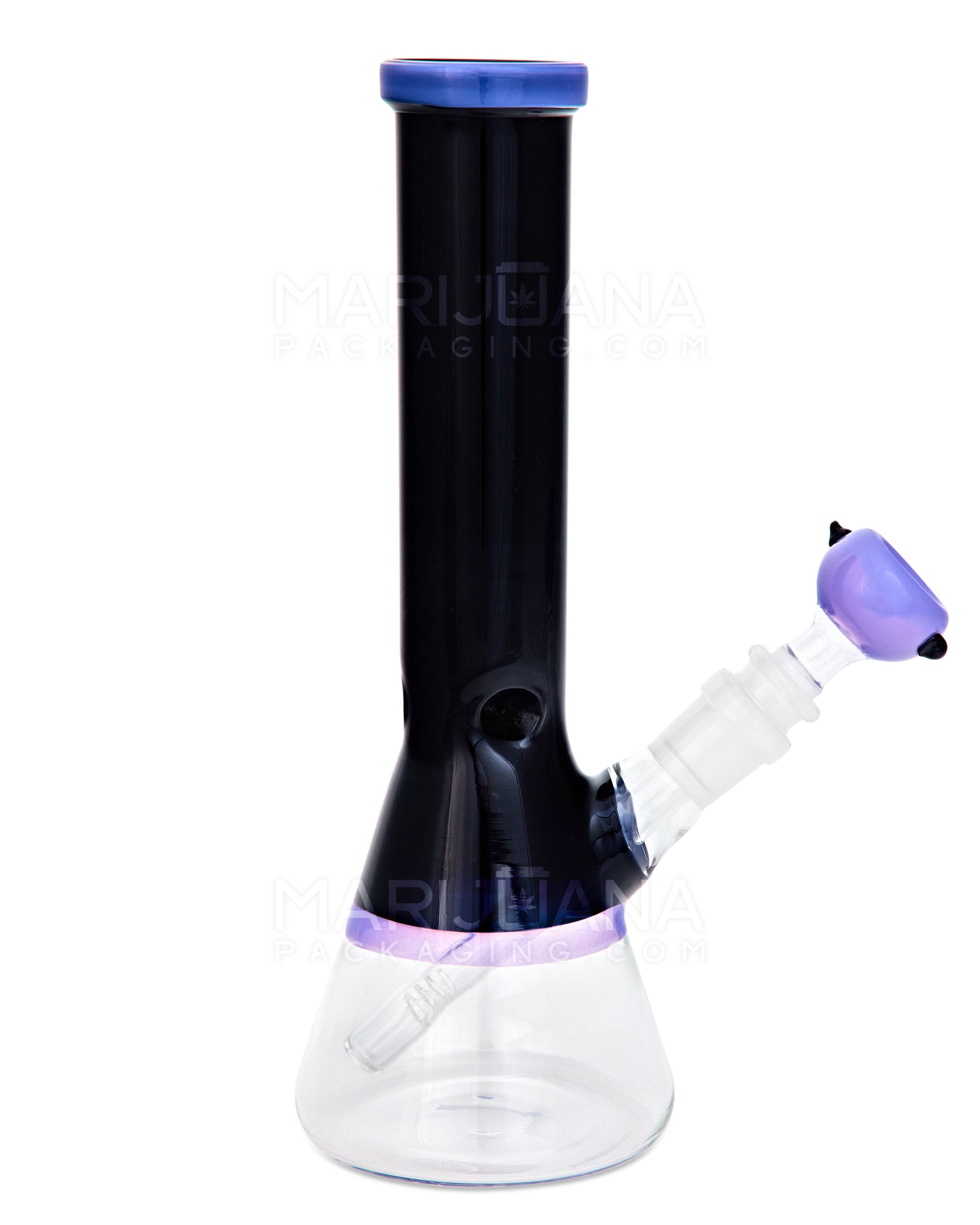 Painted Straight Neck Diffused Downstem Glass Beaker Water Pipe | 10in Tall - 14mm Bowl - Purple & Black - 1