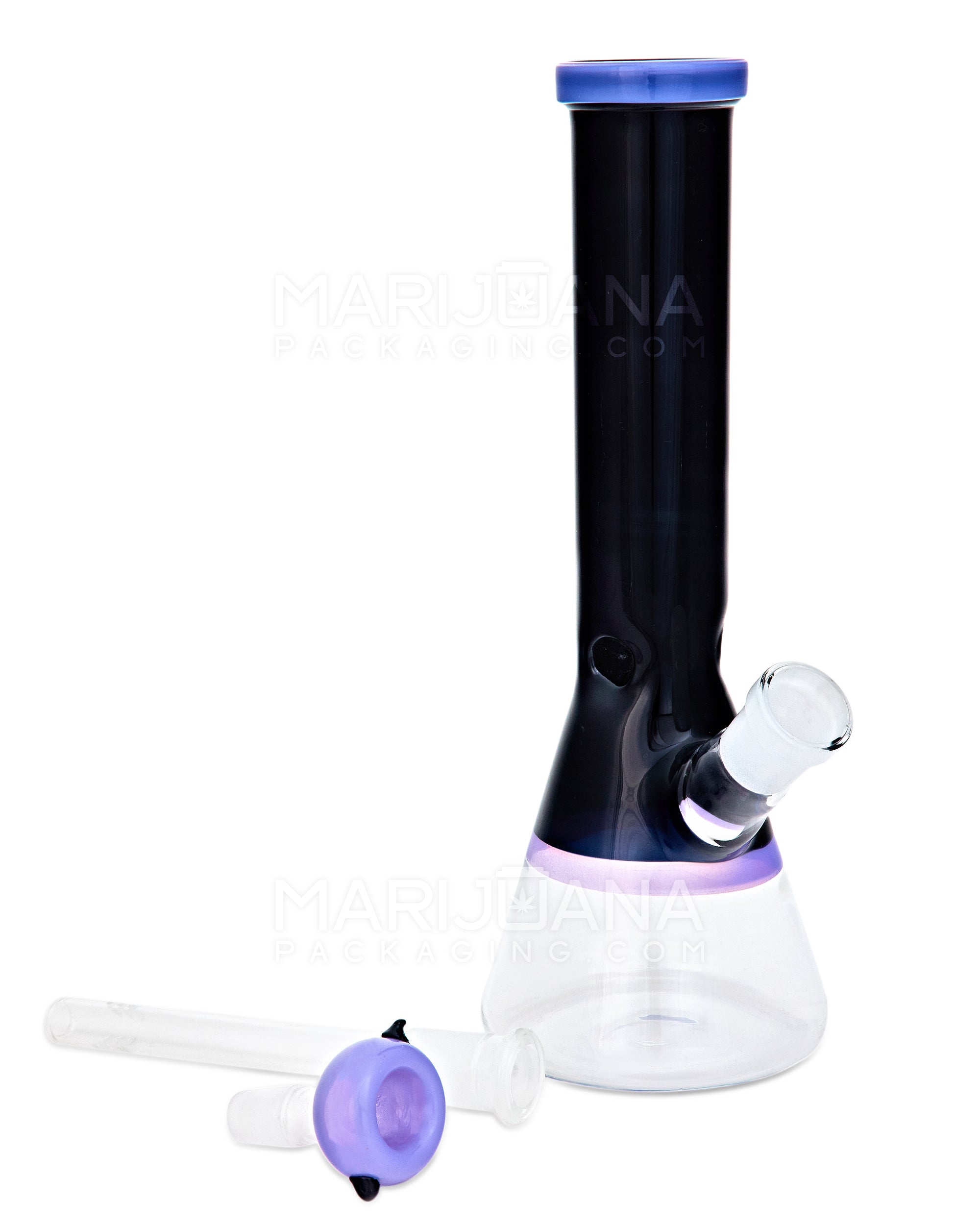 Painted Straight Neck Diffused Downstem Glass Beaker Water Pipe | 10in Tall - 14mm Bowl - Purple & Black - 2