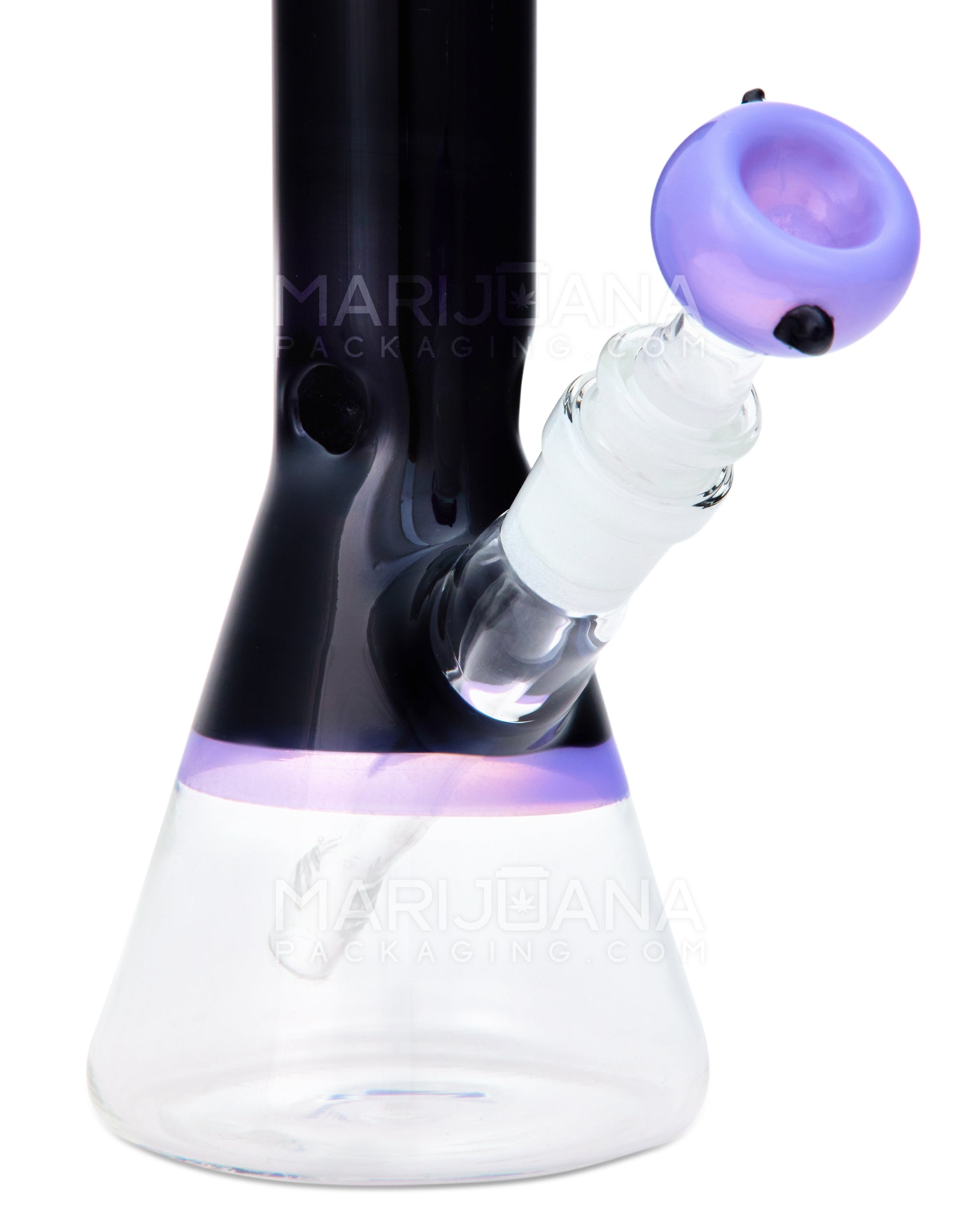 Painted Straight Neck Diffused Downstem Glass Beaker Water Pipe | 10in Tall - 14mm Bowl - Purple & Black - 3