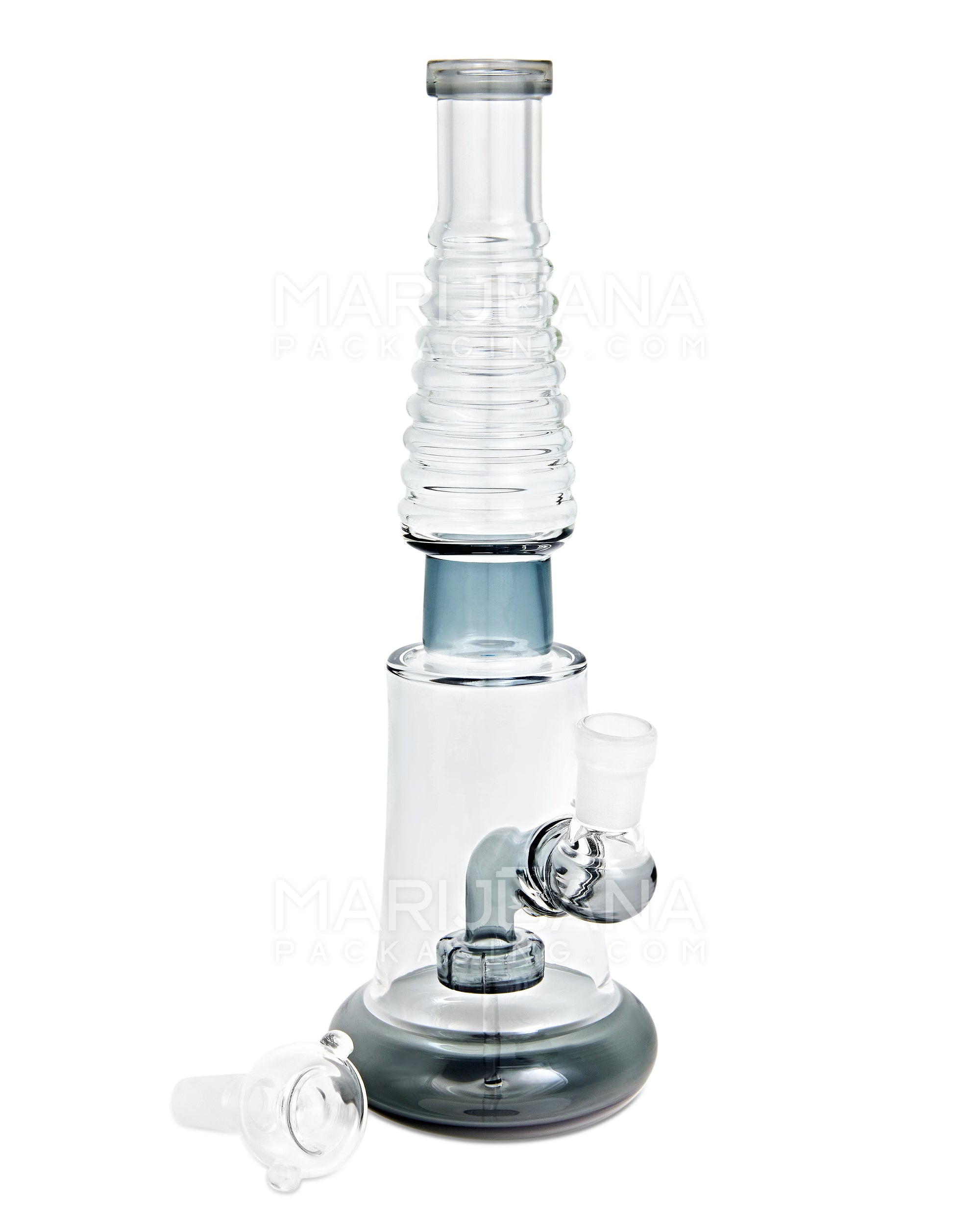 Ribbed Neck Showerhead Perc Glass Water Pipe w/ Donut Base | 10in Tall - 14mm Bowl - Smoke - 2