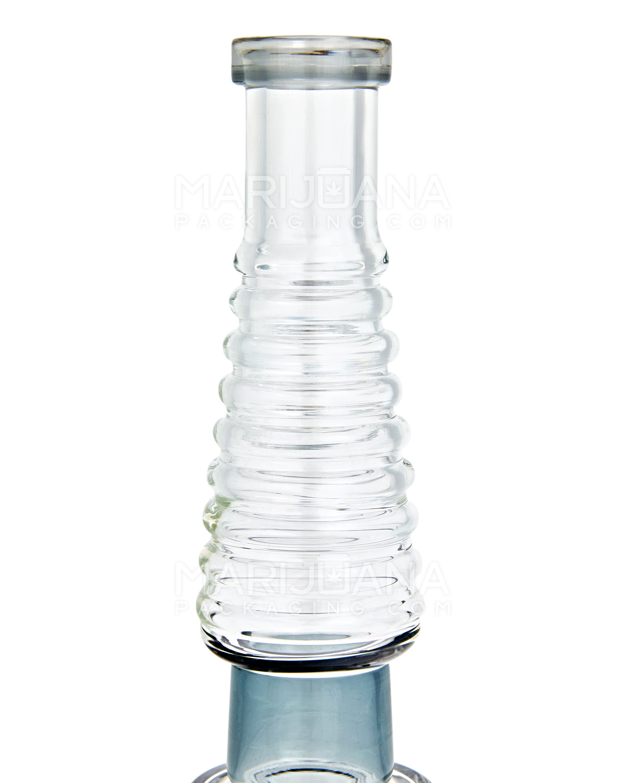 Ribbed Neck Showerhead Perc Glass Water Pipe w/ Donut Base | 10in Tall - 14mm Bowl - Smoke - 3