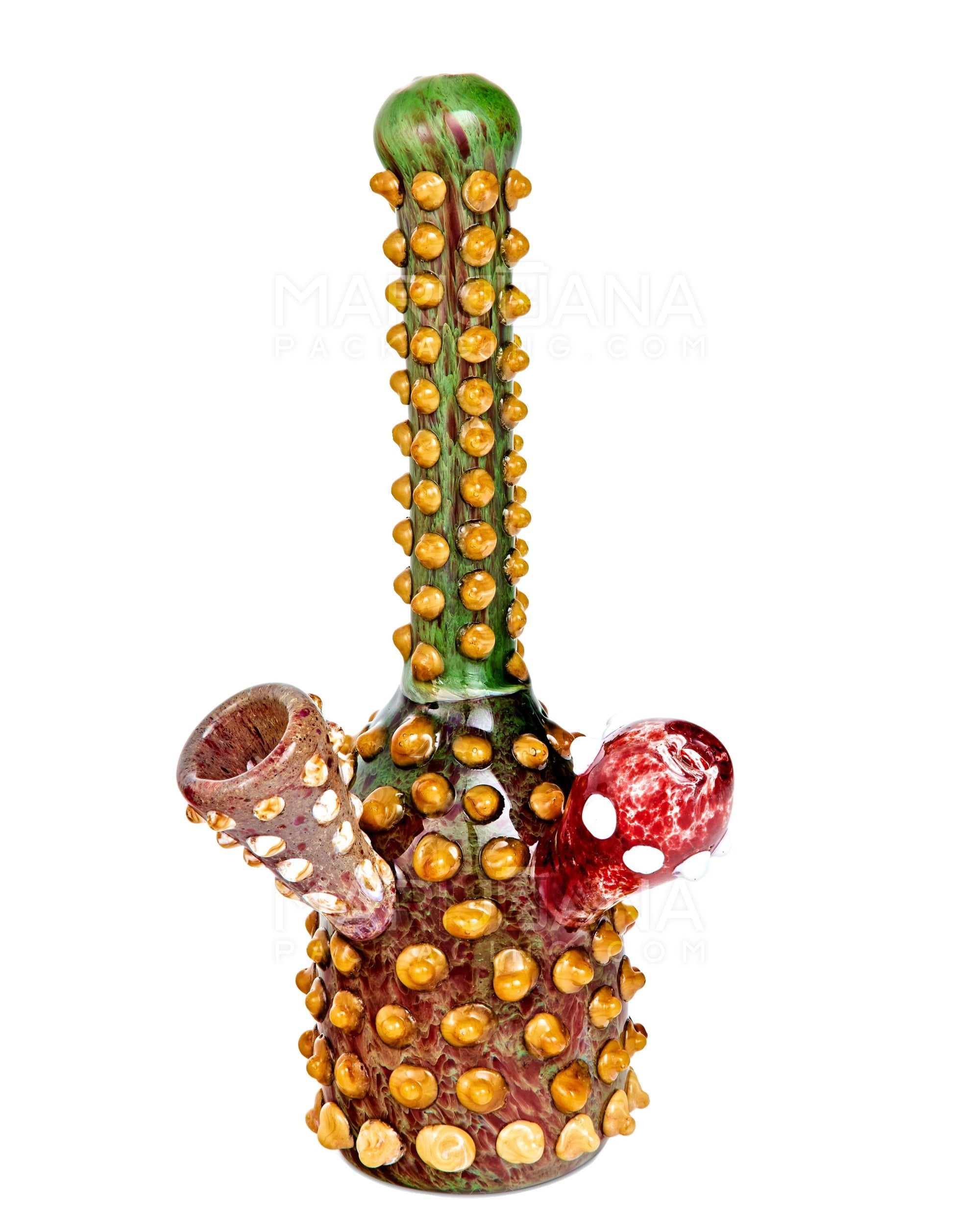 Heady | Straight Neck Color Pull Barnacle Beaded Thick Glass Water Pipe | 9.5in Tall - Glass Carb Hole - Green & Red - 1