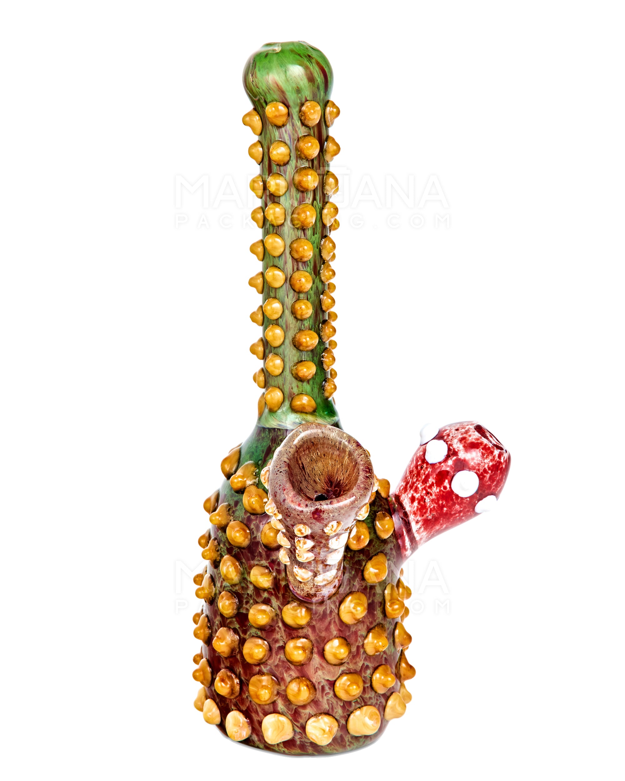 Heady | Straight Neck Color Pull Barnacle Beaded Thick Glass Water Pipe | 9.5in Tall - Glass Carb Hole - Green & Red - 2
