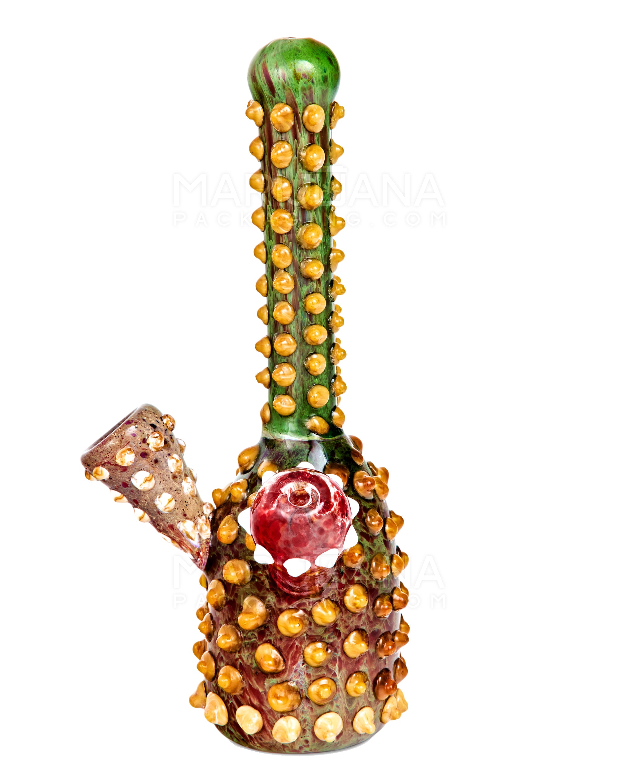 Heady | Straight Neck Color Pull Barnacle Beaded Thick Glass Water Pipe | 9.5in Tall - Glass Carb Hole - Green & Red - 3