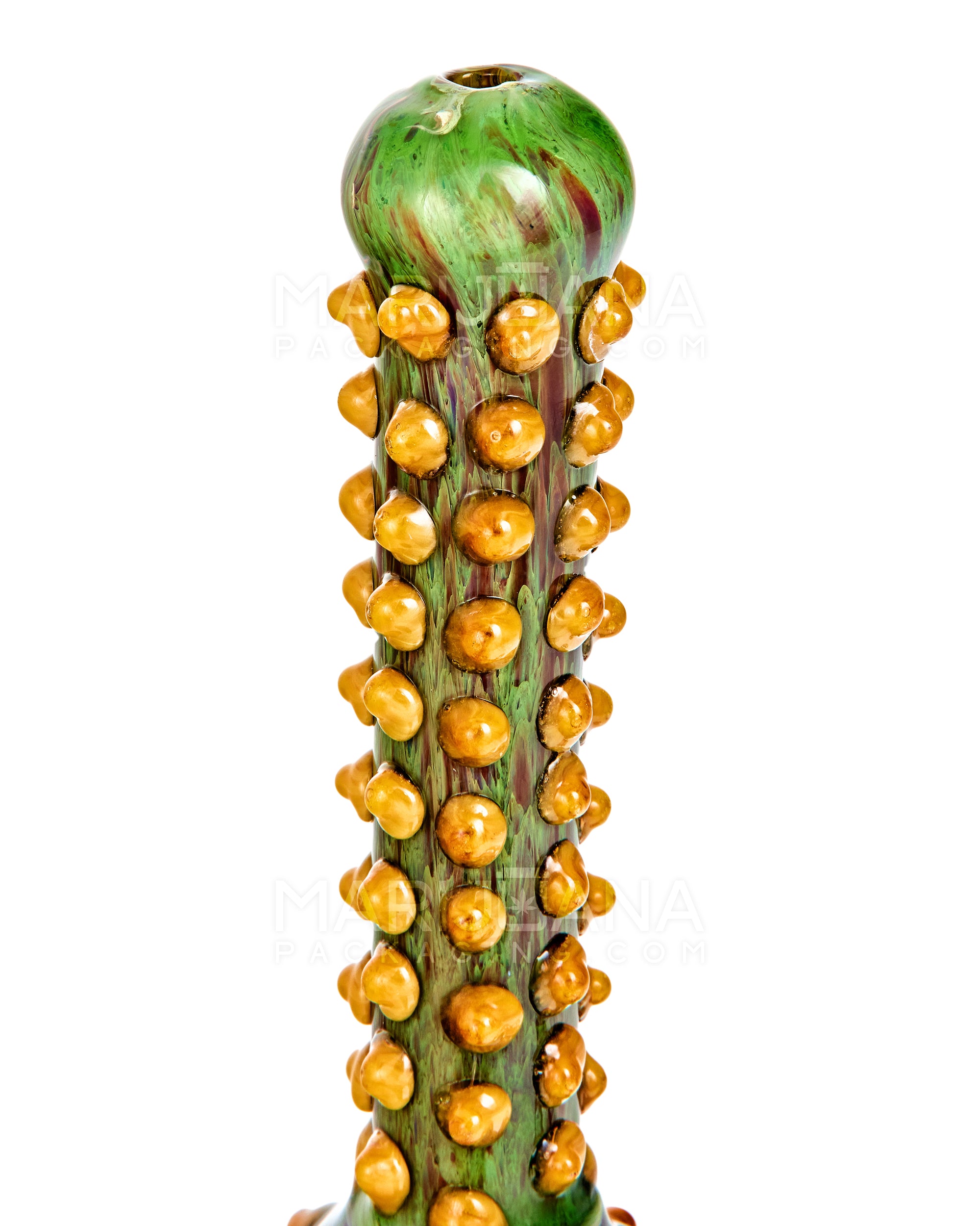Heady | Straight Neck Color Pull Barnacle Beaded Thick Glass Water Pipe | 9.5in Tall - Glass Carb Hole - Green & Red - 6