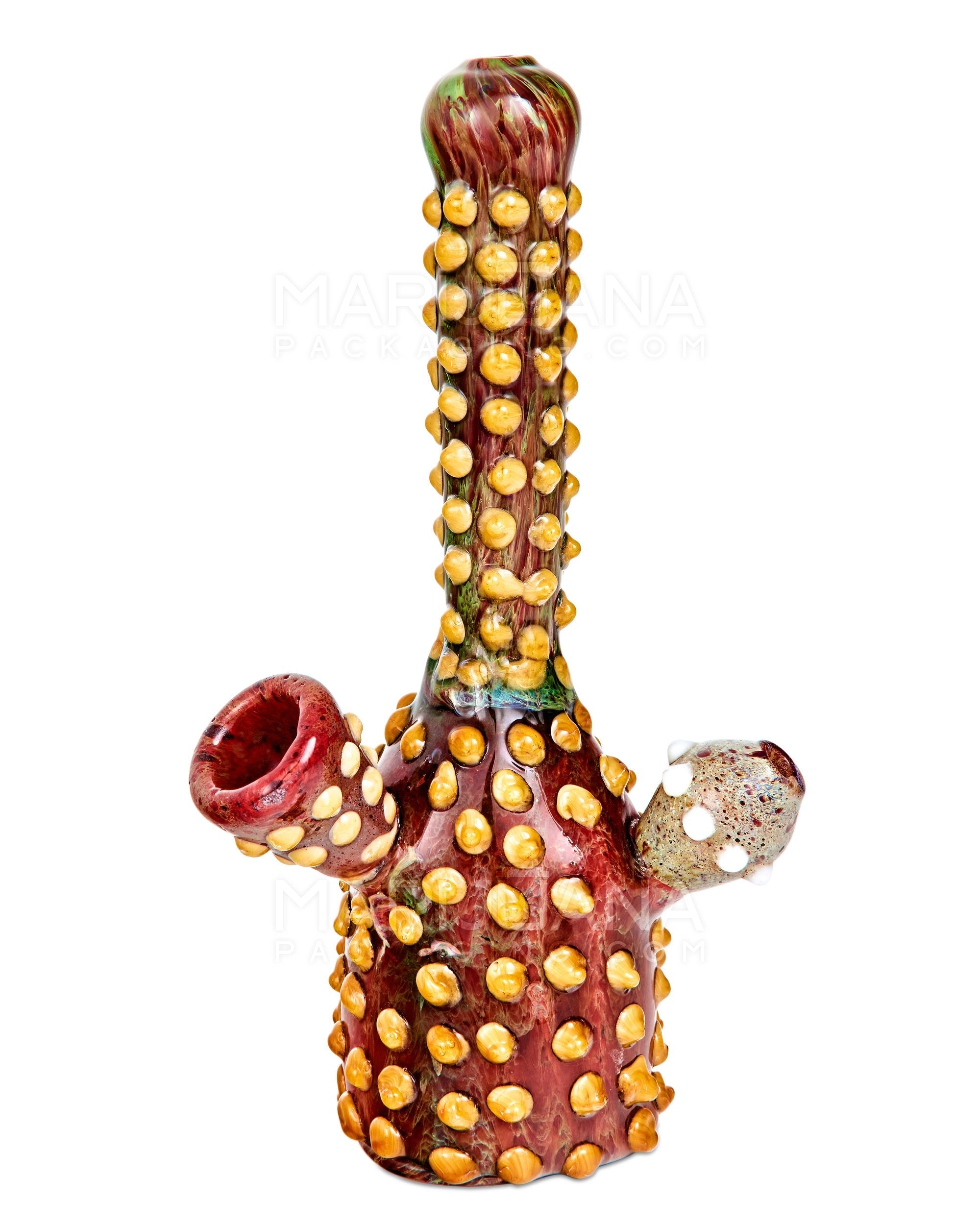 Heady | Straight Neck Color Pull Barnacle Beaded Thick Glass Water Pipe | 9.5in Tall - Glass Carb Hole - Green & Red - 7