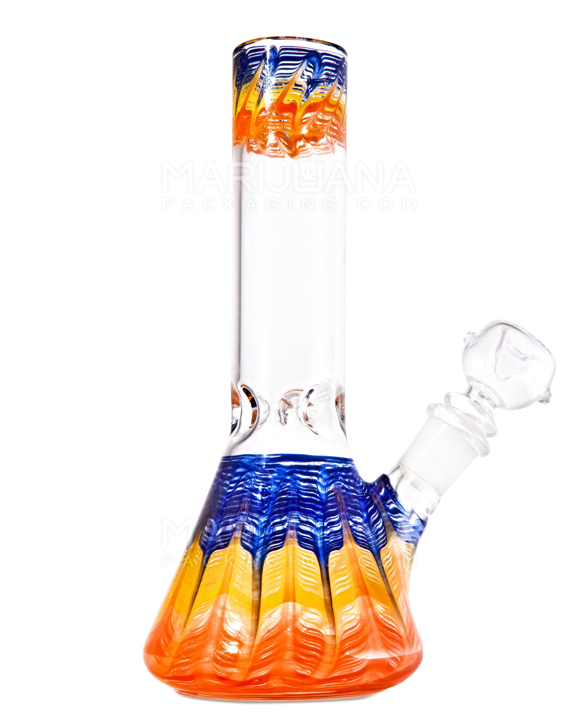 Straight Neck Raked Thick Glass Beaker Water Pipe w/ Ice Catcher | 8in Tall - 14mm Bowl - Assorted - 9