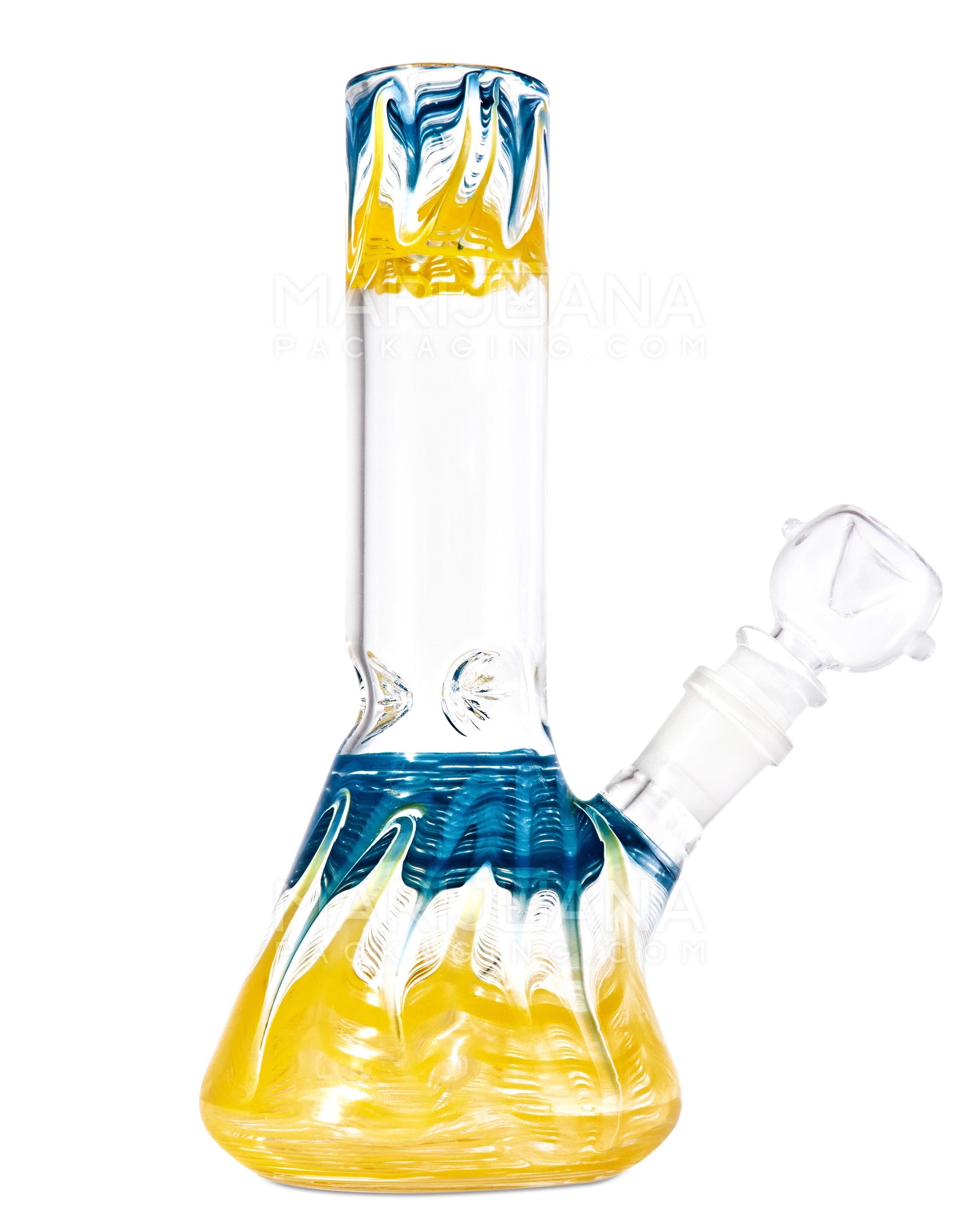 Straight Neck Raked Thick Glass Beaker Water Pipe w/ Ice Catcher | 8in Tall - 14mm Bowl - Assorted - 5