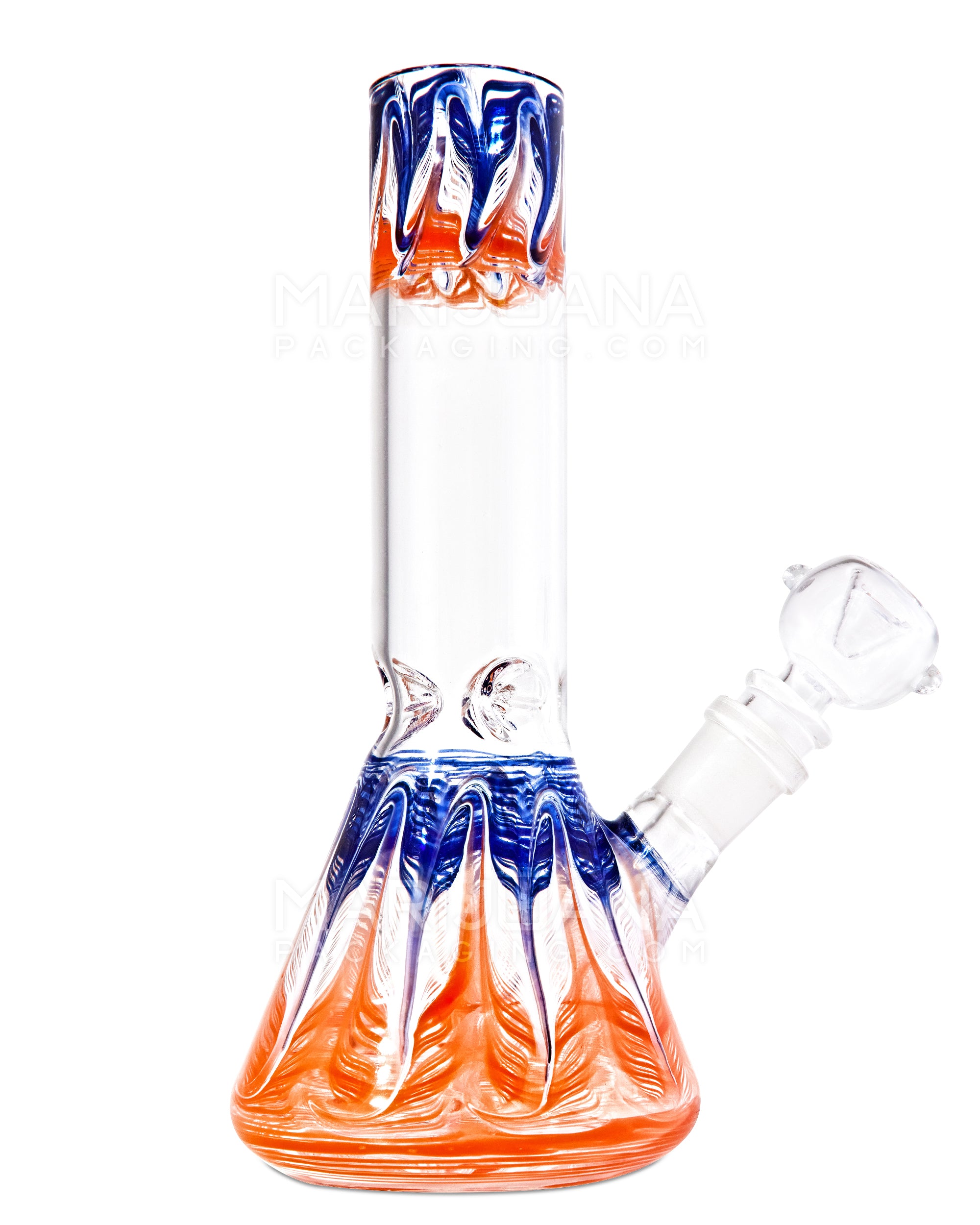Straight Neck Raked Thick Glass Beaker Water Pipe w/ Ice Catcher | 8in Tall - 14mm Bowl - Assorted - 6