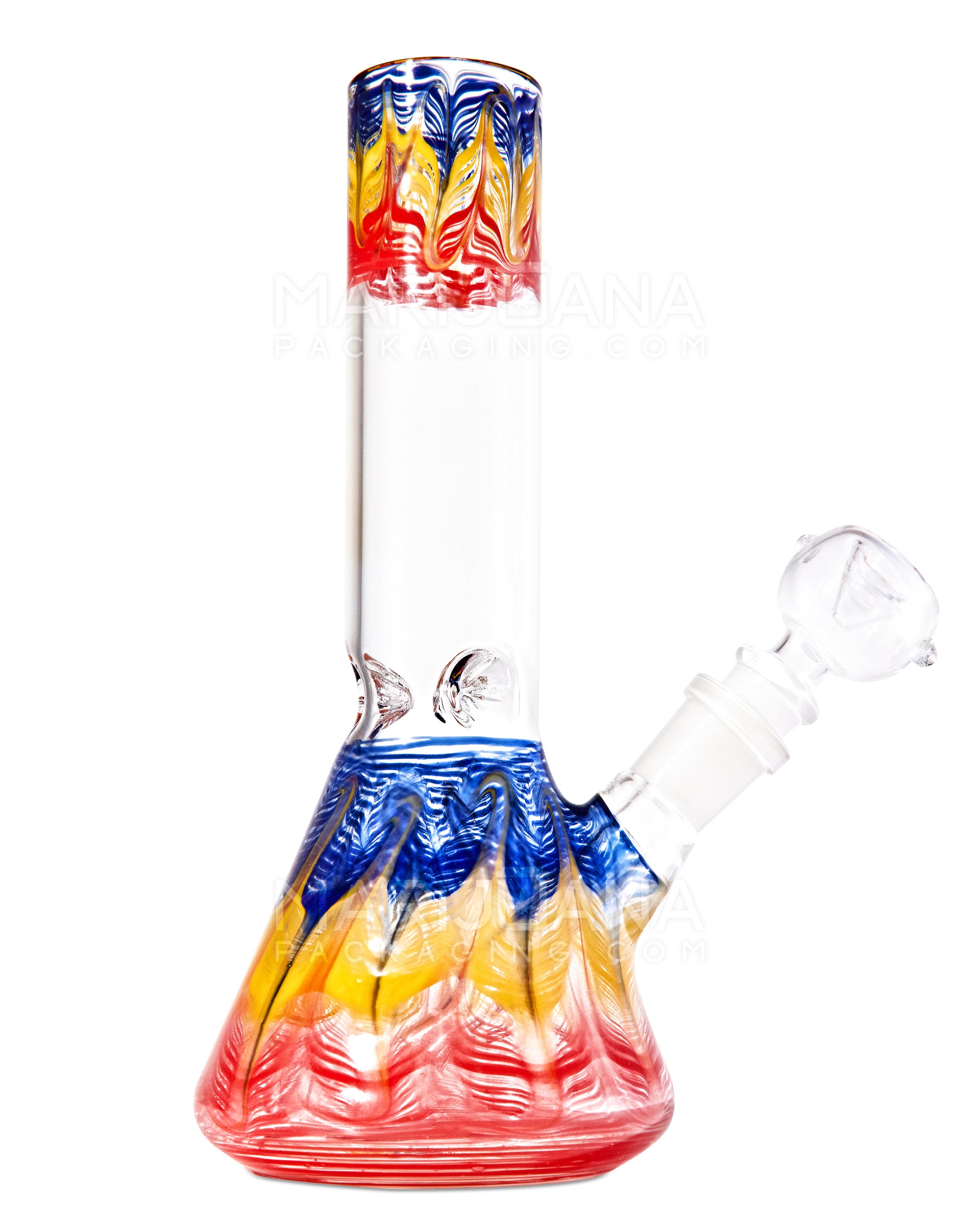 Straight Neck Raked Thick Glass Beaker Water Pipe w/ Ice Catcher | 8in Tall - 14mm Bowl - Assorted - 8